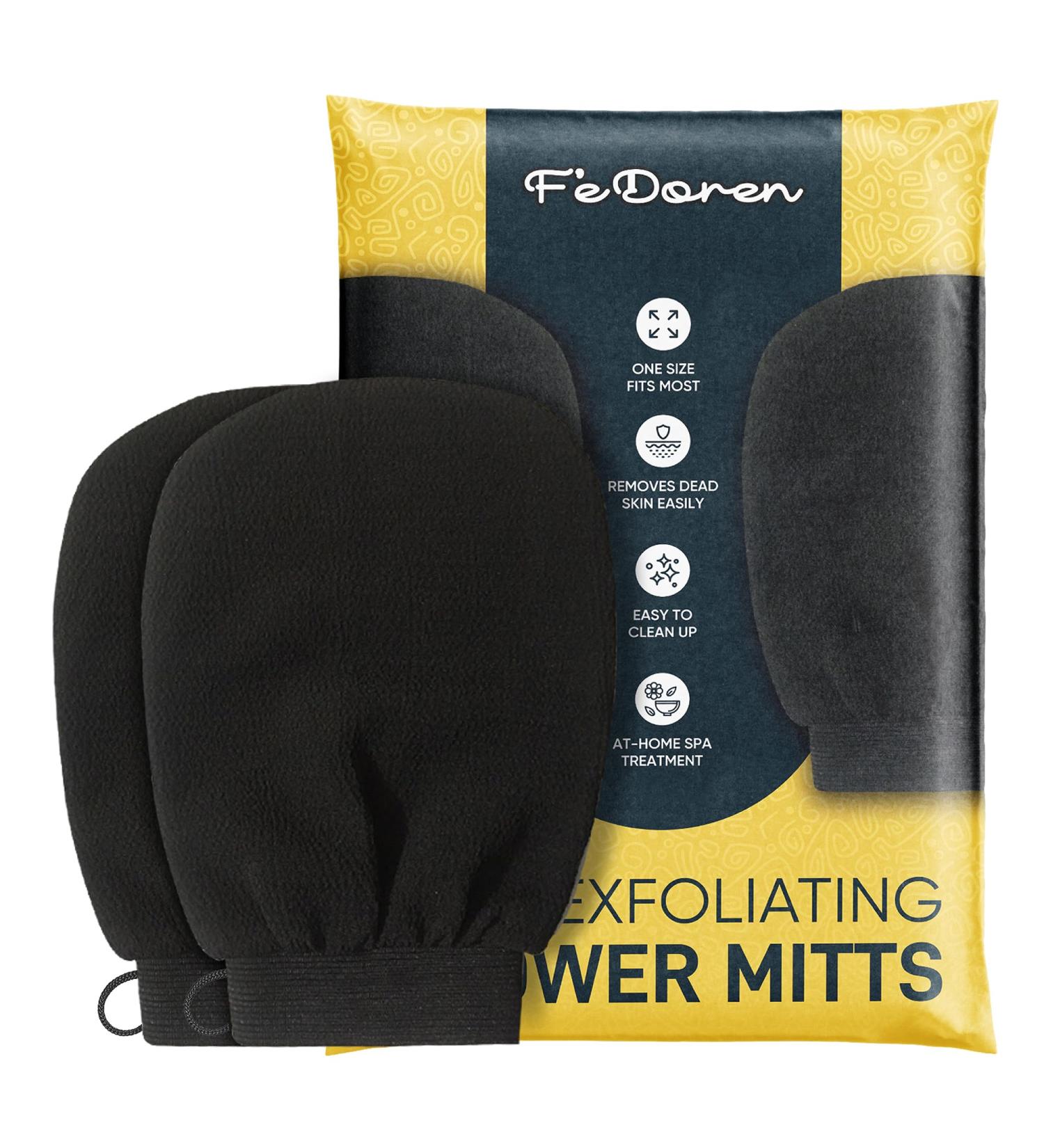 F'eDoren 2 Pack Exfoliating Gloves Shower Body Scrub Mitts for Deep Pore Cleansing Gentle Viscose Fiber Men & Women Black - Buy Online on GoSupps.com
