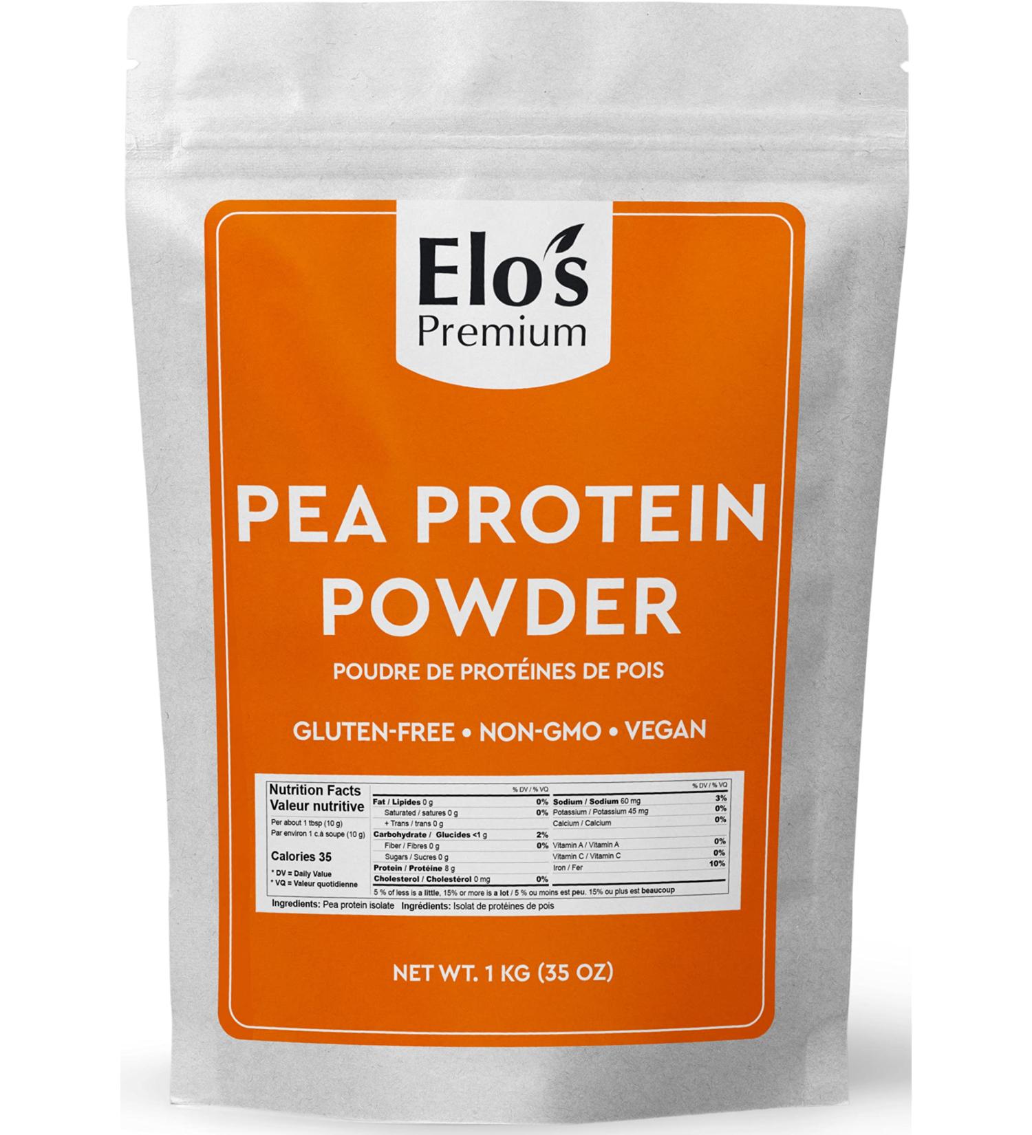 Pea Protein Powder (1kg ) by Elo's Premium| 100% Food Grade Organic Pea Protein Powder | Packaged in Canada| Pure & Non-GMO | Excellent Source of Protein Iron Amino Acids and More - Buy Online on GoSupps.com