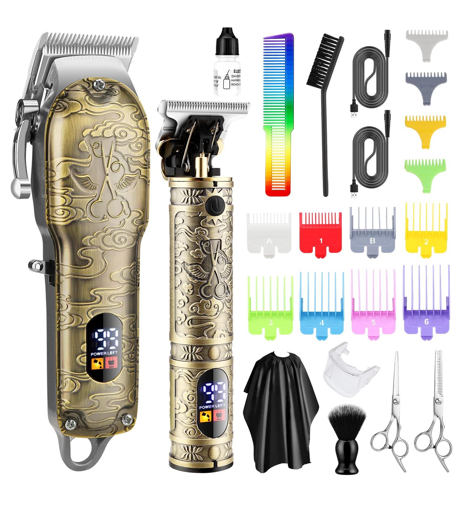 Shop Professional Hair Clippers & T-Blade Trimmer Set - Cordless Rechargeable LED Display Perfect for Men Women & Kids - Bronze Hair Cutting Kit - Buy Online on GoSupps.com