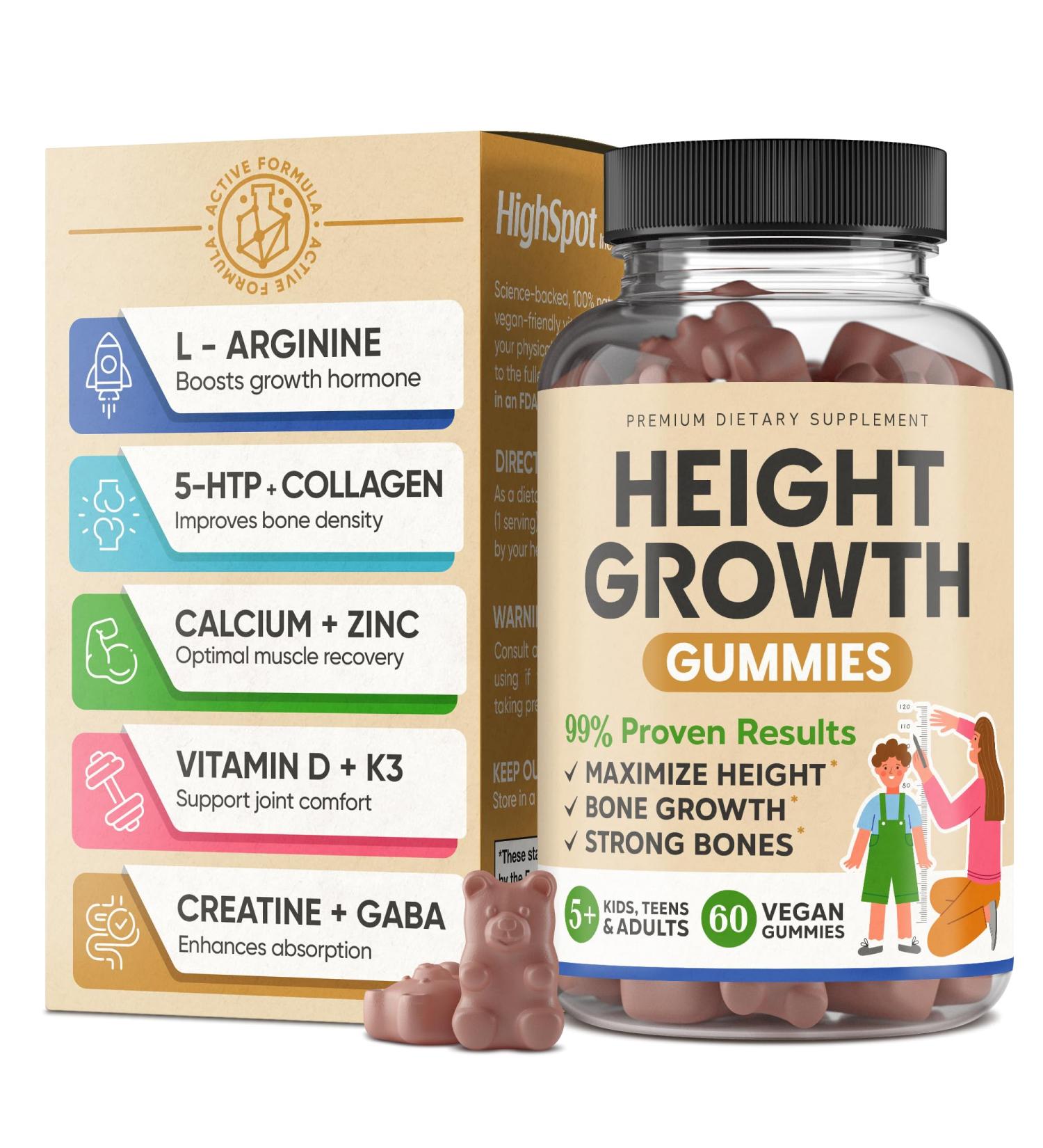 Height Growth Increase Vitamin Gummies Calcium 100mg Magnesium Glycinate 30mg Zinc Ashwagandha Vitamin K2 D3 25mg Grow Tall Maximizer Supplement Multivitamin for Kids Teens Boy & Girl Adults 60 Count (Pack of 1) - Buy Online on GoSupps.com