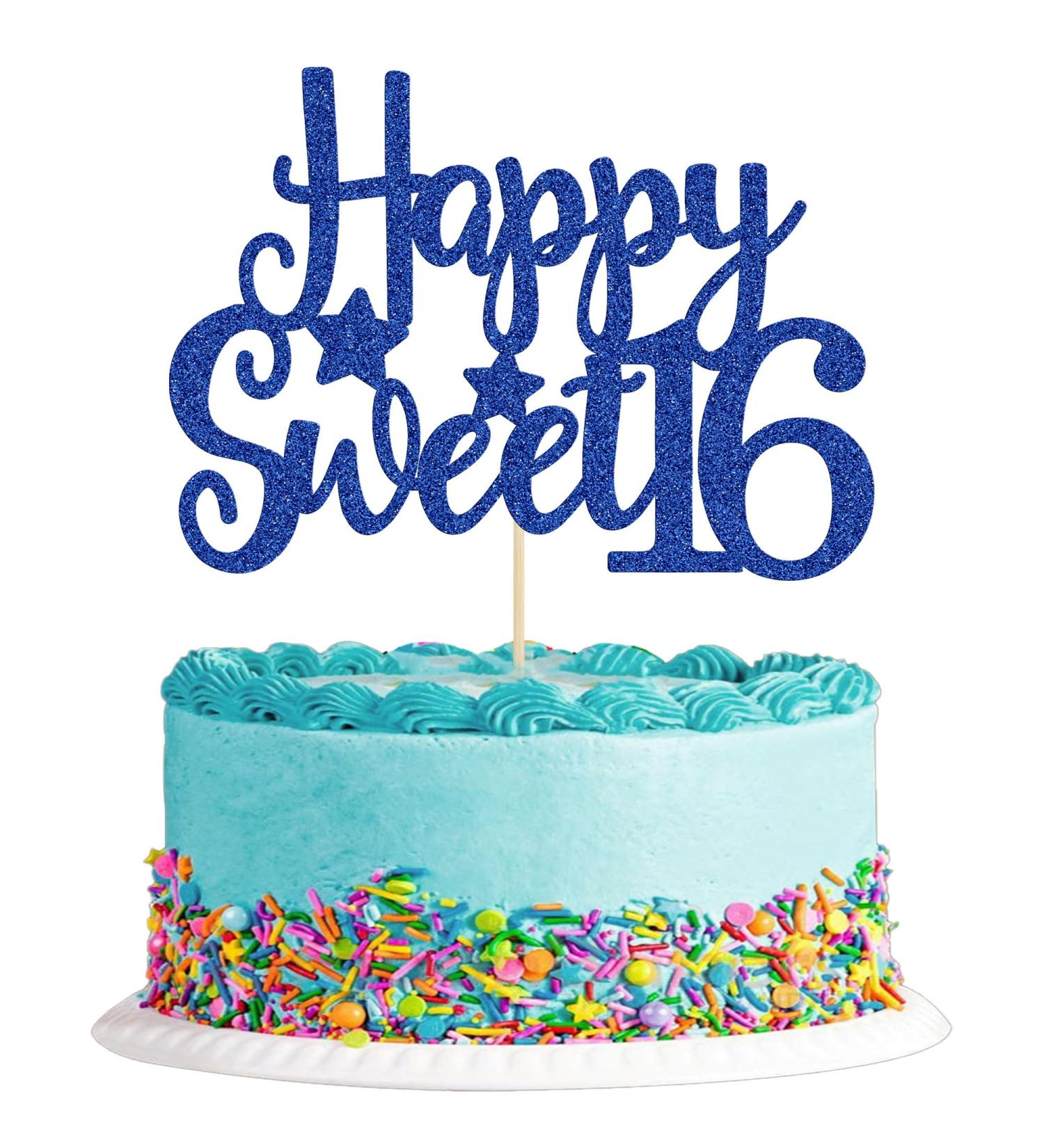 Gyufise 1Pc Happy Sweet 16 Cake Topper Blue Glitter Sweet 16 Birthday Cake Decoration Happy 16th Birthday Decorations for Girls Boys Party Supplies Blue 1pc - Buy Online on GoSupps.com