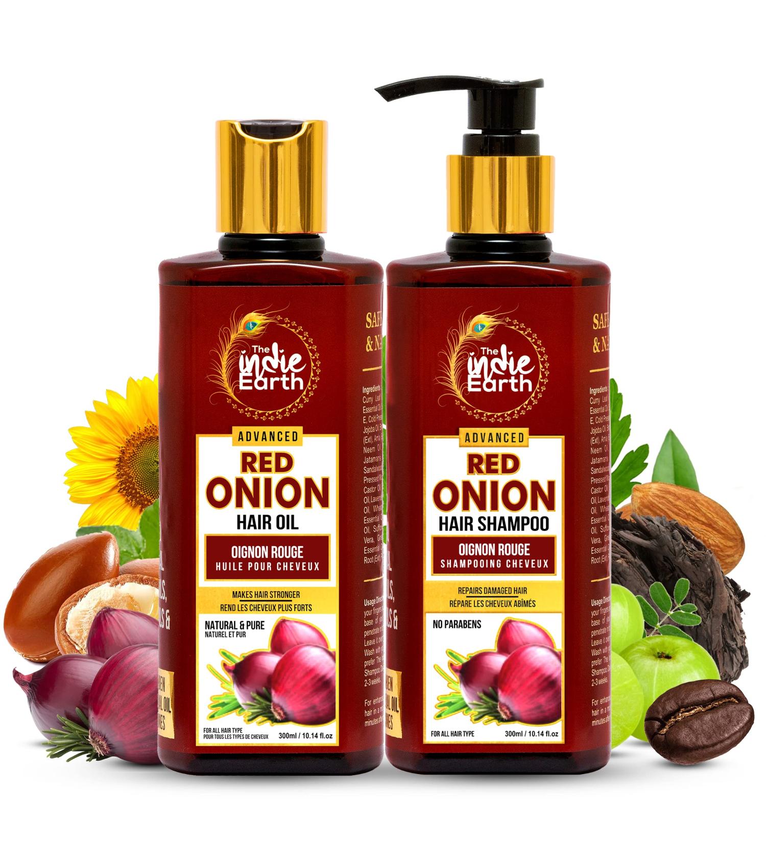 THE INDIE EARTH ADVANCED RED ONION DAILY HAIR CARE SUPERSAVER COMBO PACK WITH RED ONION HAIR OIL 300 ml + RED ONION SHAMPOO 300 ml - Buy Online on GoSupps.com