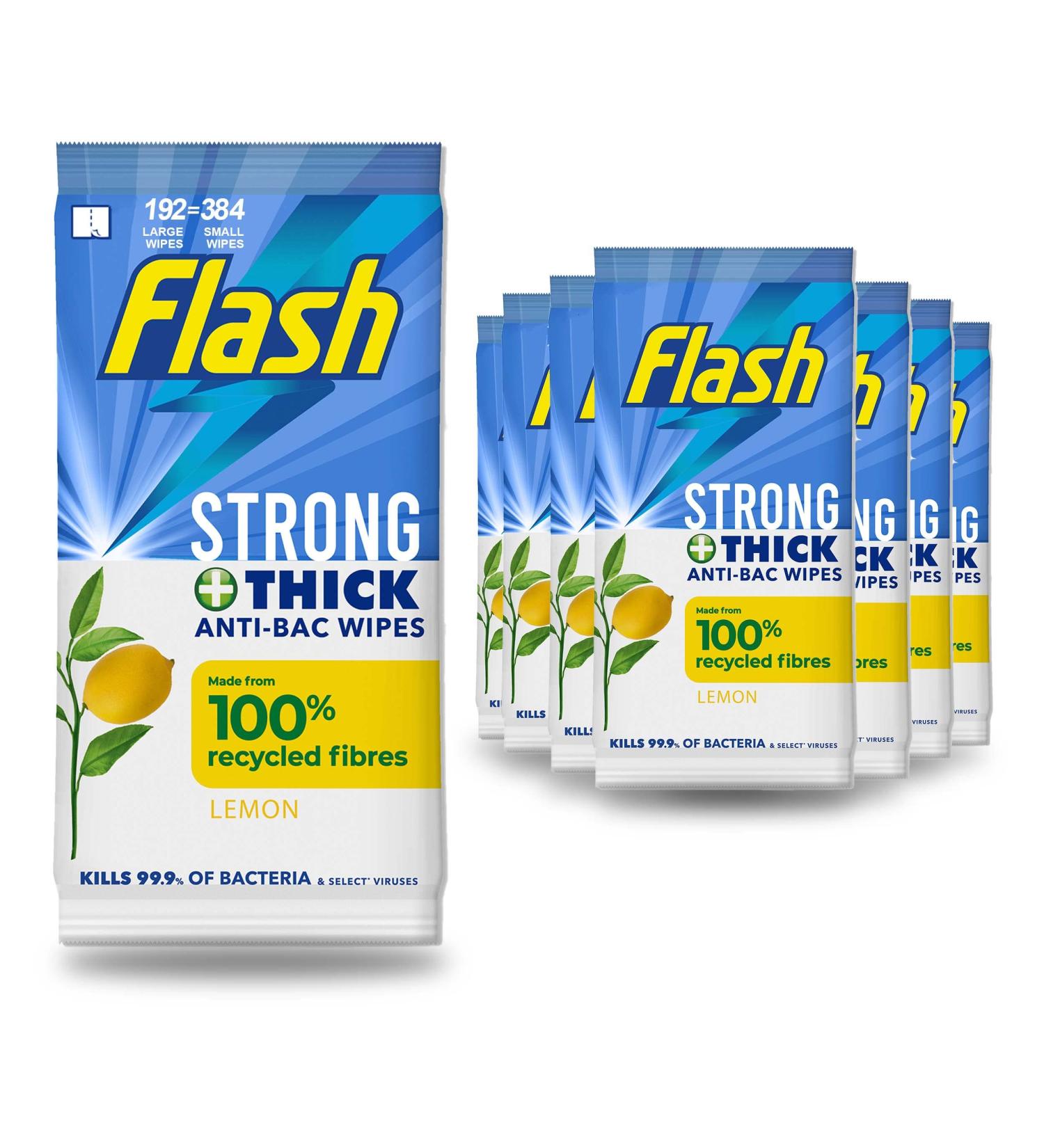Flash Antibacterial Cleaning Wipes Crisp Lemons - 192 Extra Large Wipes (24 x 8) - Buy Online on GoSupps.com