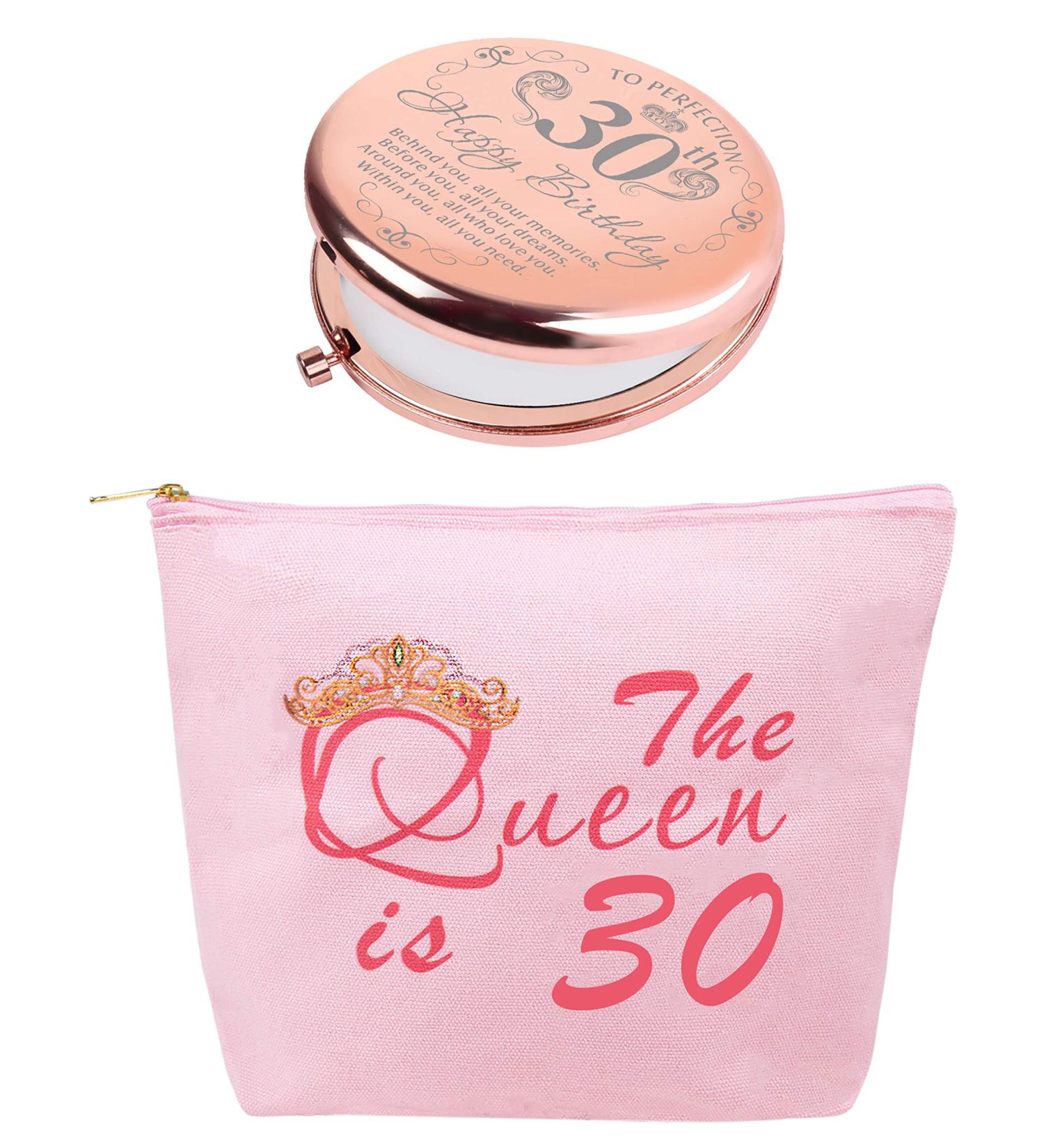30th Birthday Gifts for Women - Makeup Bag, Mirror & Cosmetic Bag Set in Rose Gold & Pink | Perfect Dirty 30 Gift - Buy Online on GoSupps.com