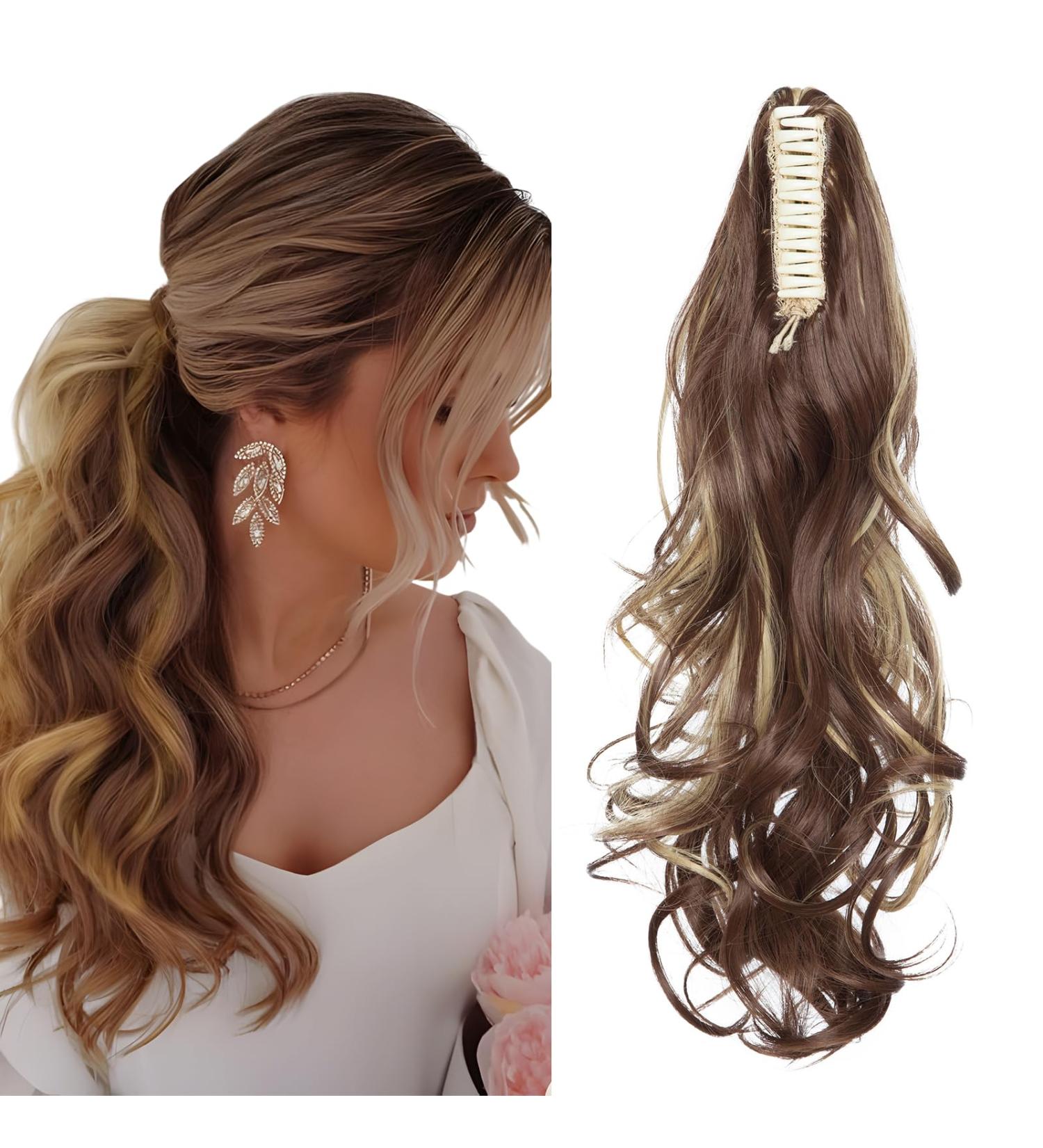 TESS Claw Clip in Ponytail Hair Extensions 18 Inches Curly Wavy Ponytail Extension Medium Brown mix Dark Blonde Hair Extensions Clip in Ponytail Balayage for Women 140g 18 Inch Medium Brown mix Dark Blonde - Buy Online on GoSupps.com