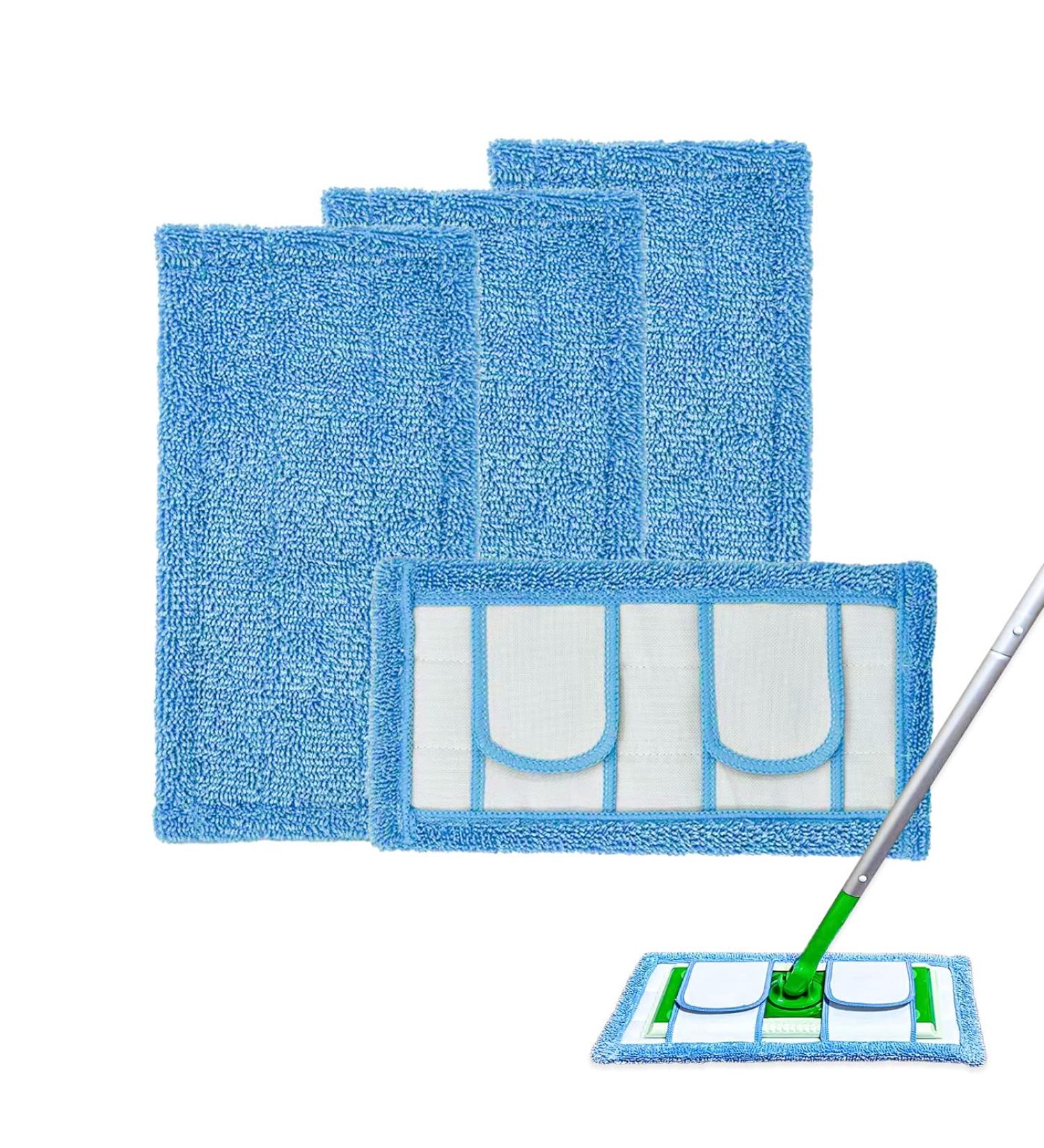 Klaqian 4 Pack Reusable Microfiber Mop Pads for Swiffer Sweeper | 10-12 Inch Flat Mop | Upgraded Wet Dry Cleaning Pads for Hard-Floor - Buy Online on GoSupps.com