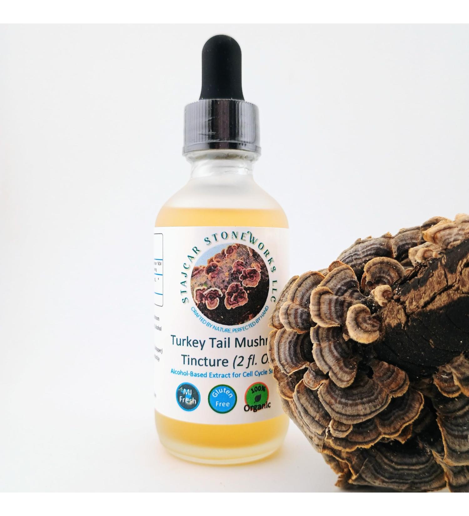 Stajcar Stoneworks Organic Turkey Tail Mushroom Alcohol Tincture 2 oz Double extracted Triple-Micron Filtered for Superior Clarity and Purity - Buy Online on GoSupps.com