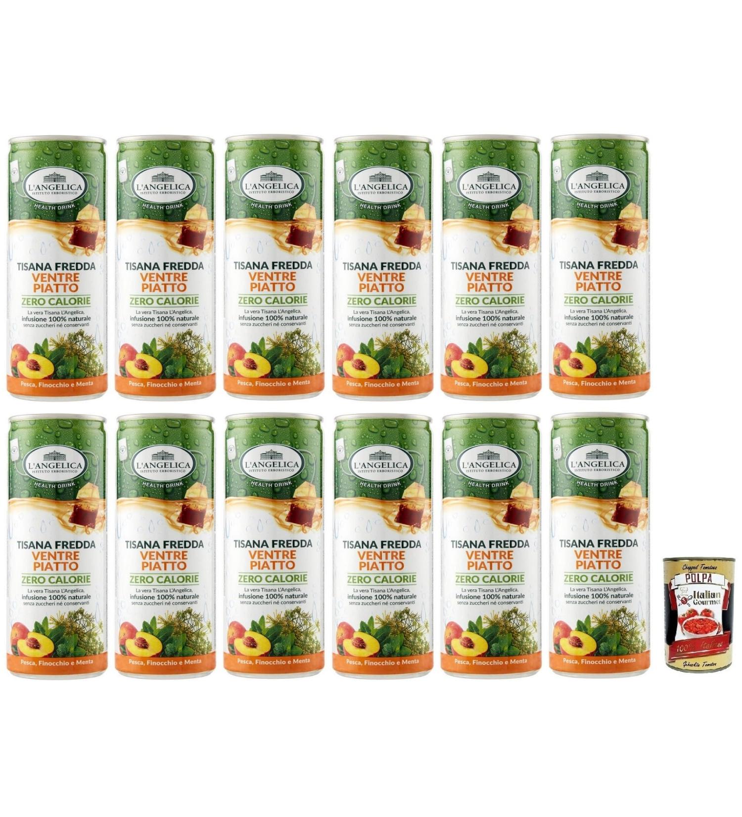  Italian Gourmet E.R. L'Angelica Tisana a Freddo Ventre Piatto Set of 12 cold herbal teas with peach fennel and mint flavor calorie-free sugar-free disposable box of 240 ml + 400 g Italian Gourmet Polpa di Pomodoro - Buy Online on GoSupps.com