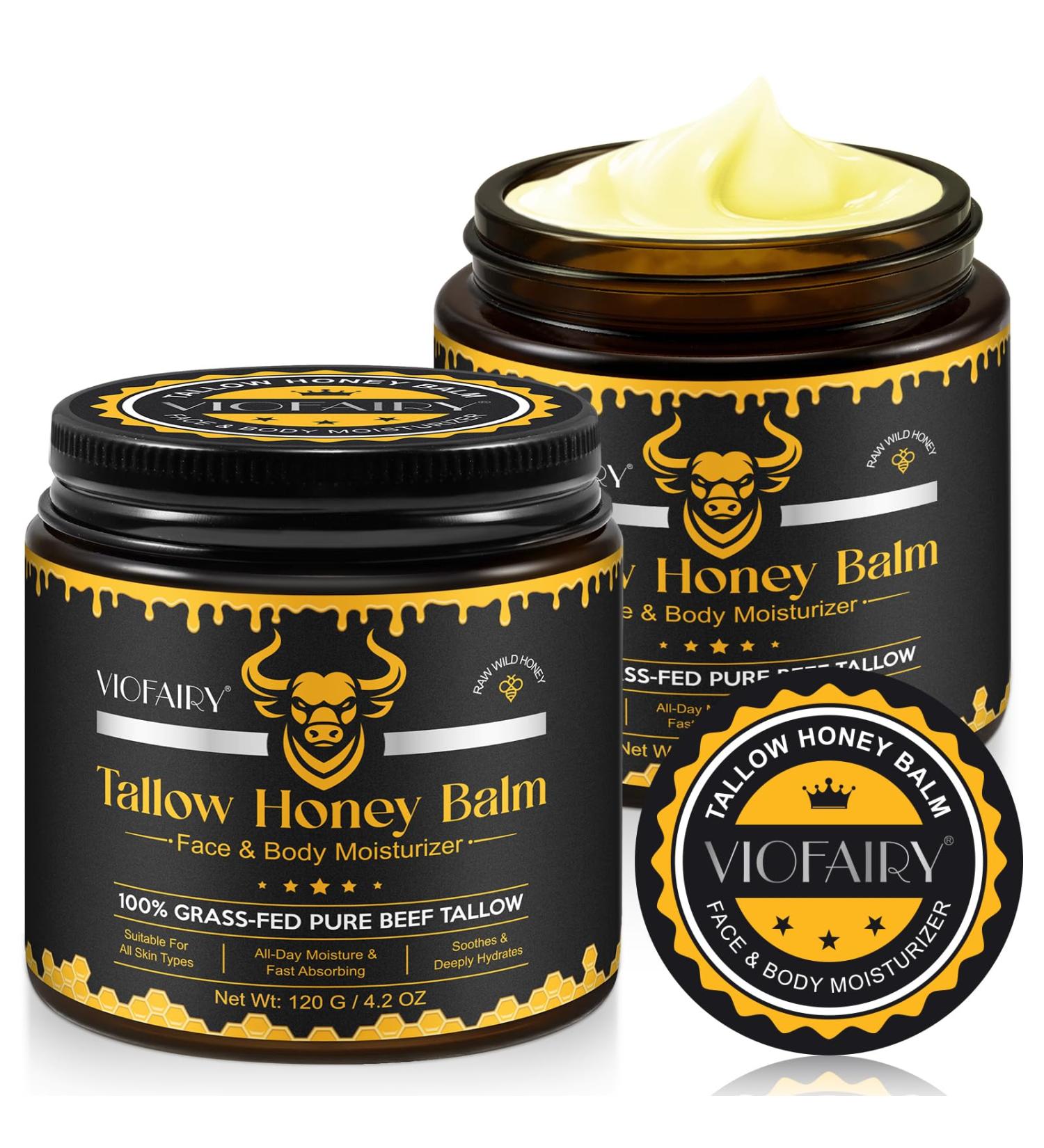 VIOFAIRY Beef Tallow for Skin Whipped Tallow Honey Balm for Face -Fed Beef Tallow & Raw Wild Honey - Organic Moisturizer for Soft Smooth Skin- Light Scent Moisturizing Natural Formula 8.4 Oz - Buy Online on GoSupps.com