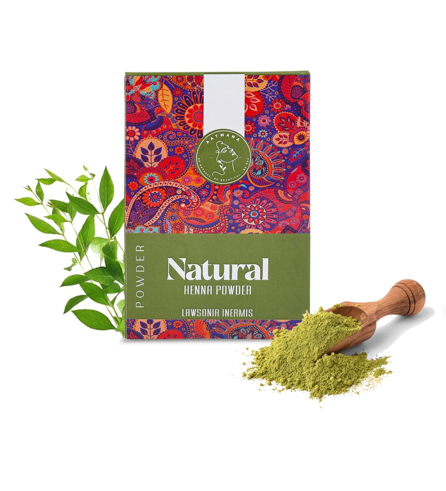 AATMANA Henna Powder (Lawsonia Inermis) Natural Looking Glossy Hair | Strengthens & Repairs Damage Hair| Men and Women Natural Hair Color - 100g - Buy Online on GoSupps.com