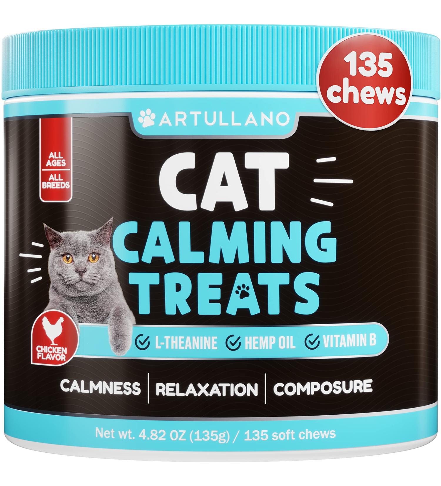 Hemp Cat Calming Treats for Anxiety Relief - Composure for Grooming, Travel, Separation - with Hemp Oil, L-Theanine, Melatonin - 135 Soft Chews Made in USA - Buy Online on GoSupps.com