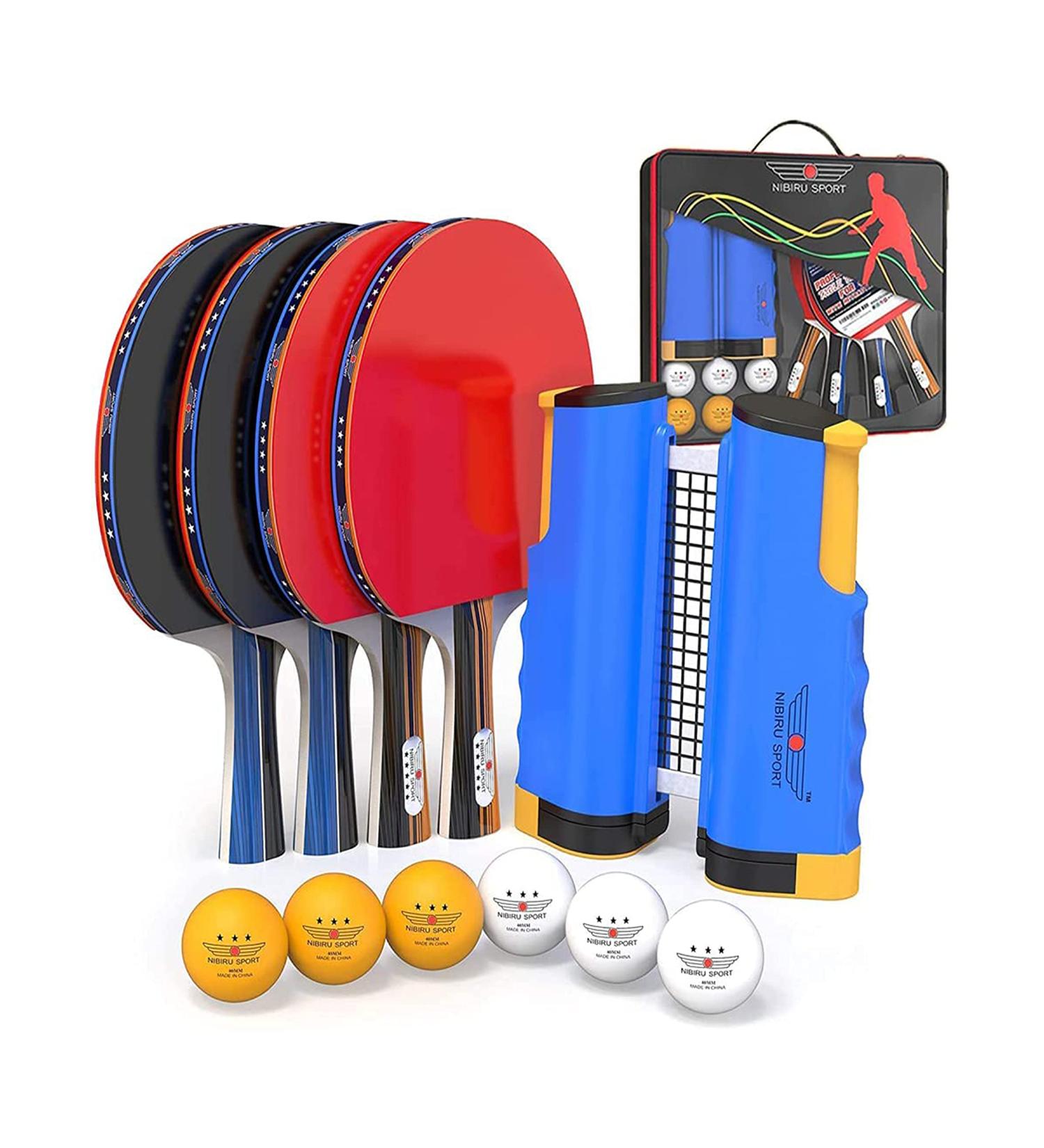 NIBIRU SPORT Ping Pong Paddles Set - Professional Table Tennis Rackets with Balls, Retractable Net, Posts, Storage Case - 4 Player Complete Set - Buy Online on GoSupps.com