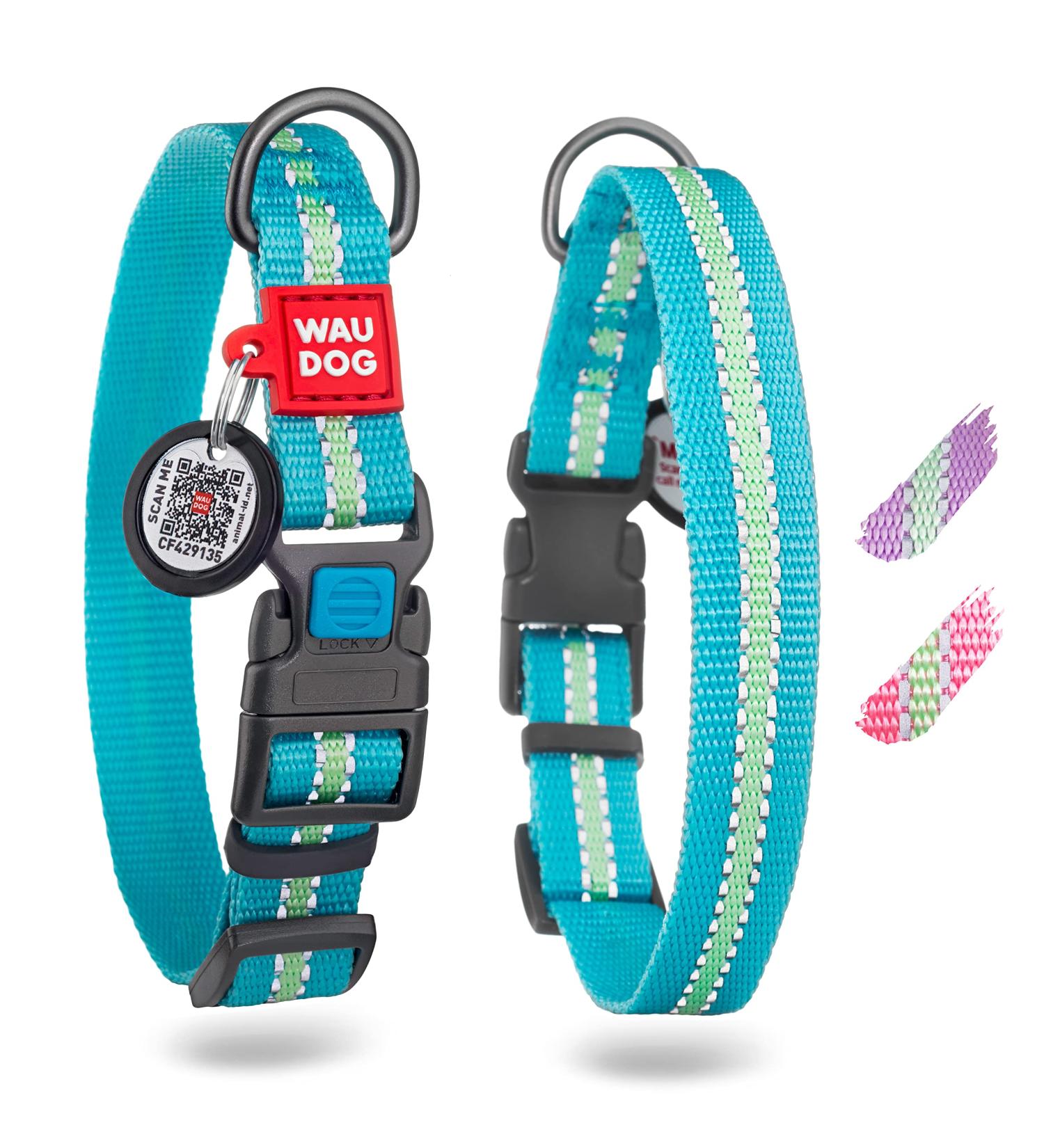 Waudog Reflective Dog Collar for Big Medium & Small Dogs - Adjustable Nylon Collars in Bright Blue (35-58 cm 25 mm Width) | International Shipping - Buy Online on GoSupps.com