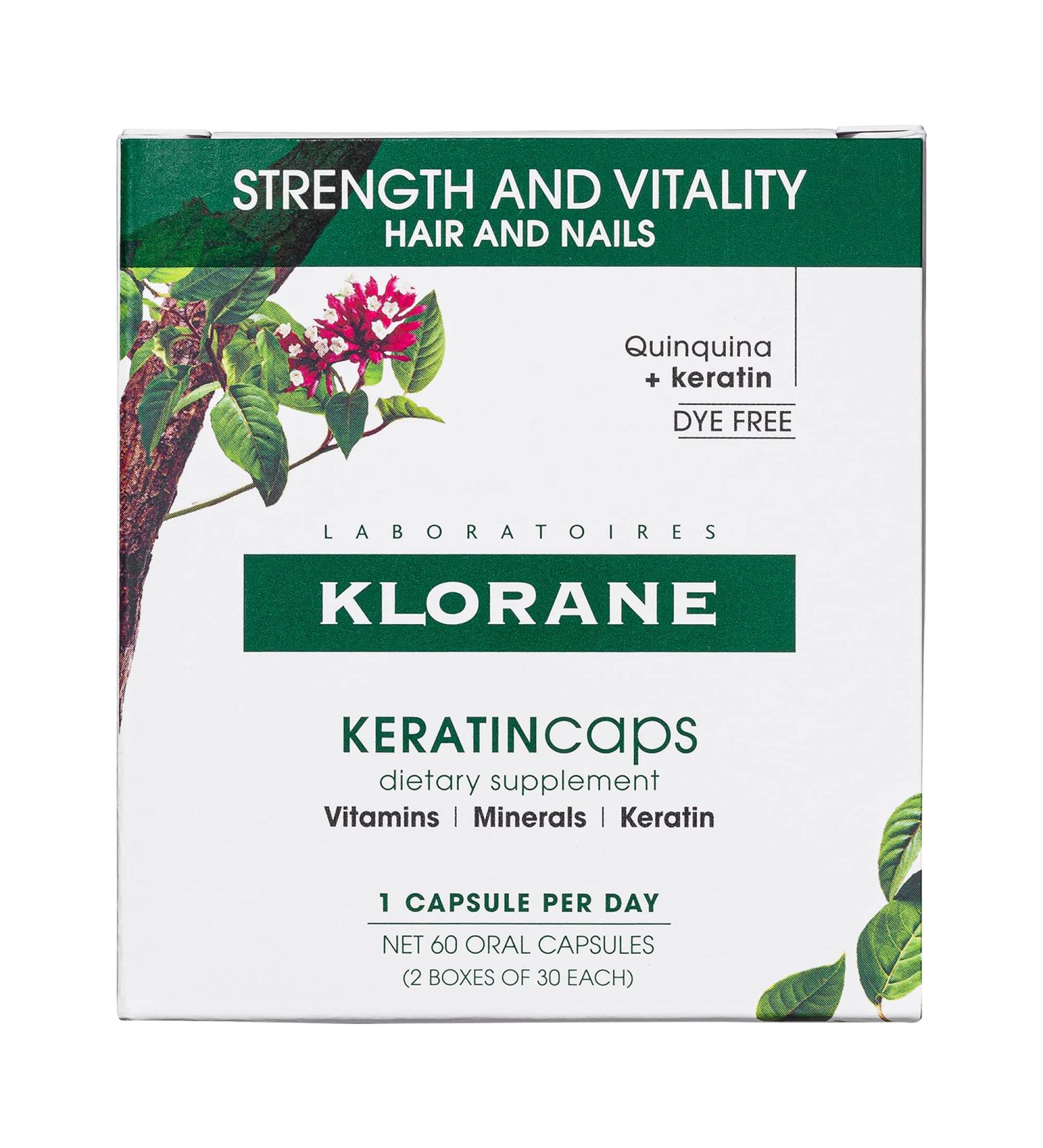Klorane KERATINcaps Dietary Supplements with Biotin, Quinine, B Vitamins - 60 Count - Thicker, Stronger Hair & Nails - Caffeine & Dye-Free - Buy Online on GoSupps.com