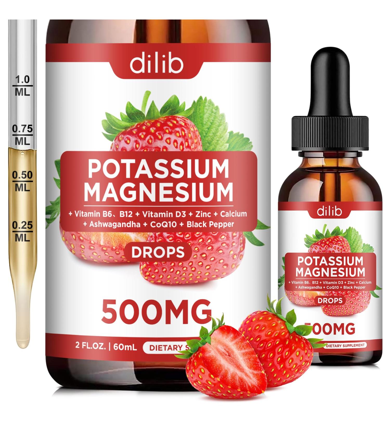 Potassium Magnesium Citrate Supplement Liquid Magnesium Citrate Drops 500mg with Ashwagandha Calcium Zinc Vitamin D3 B6 B12 CoQ10 - Support Calm & Bone & Muscle & Immune Health Vegan 2 fl oz Strawberry 2 Fl Oz (Pack  - Buy Online on GoSupps.com