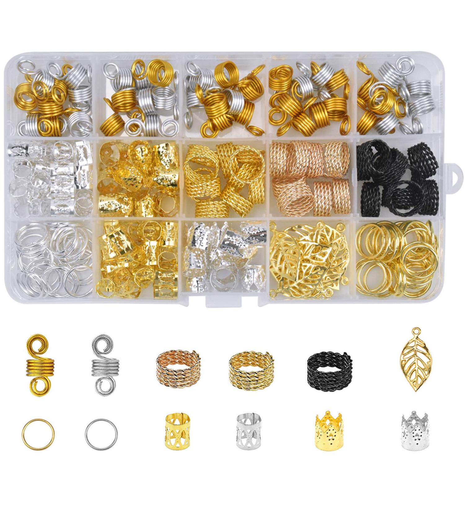 Skyzone Hair Pearls & Accessories Set - 200 Pieces of Aluminum Hair Coils Clips Dreadlock & Decorative Jewelry - Buy Online on GoSupps.com