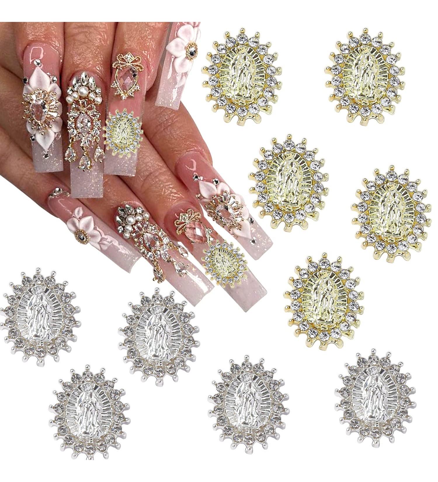 3D San Judas Nail Charm Virgin Mary Nail Charms - Religious Gold Alloy Jesus & Virgin Mary Nail Jewels for Women/Girls - 10Pcs - Buy Online on GoSupps.com
