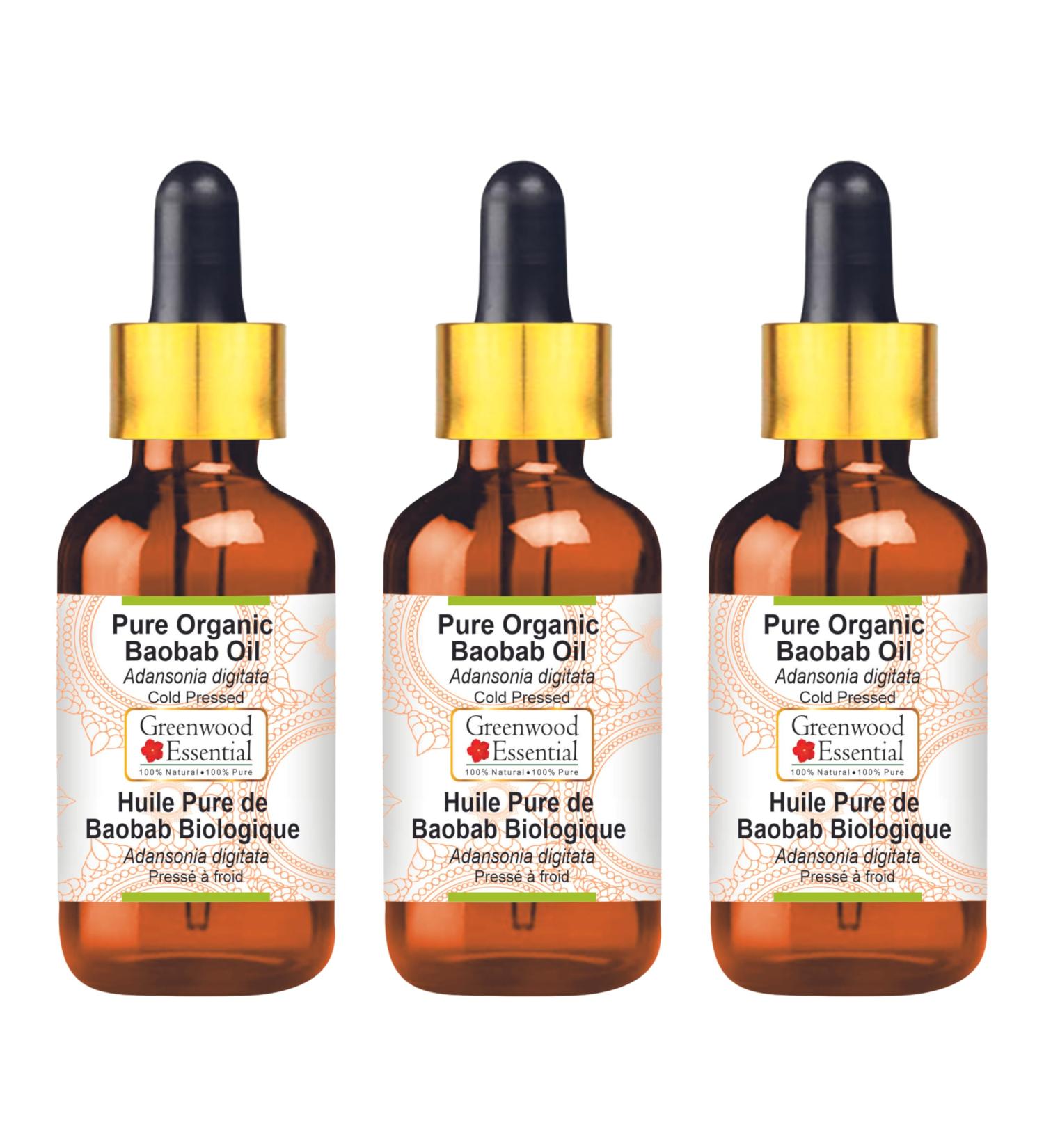 Greenwood Essential Natural Pure Baobab Oil - Cold-Pressed & Therapeutic Quality (Pack of 3 x 100ml) - Adansonia Digitata - Buy Online on GoSupps.com