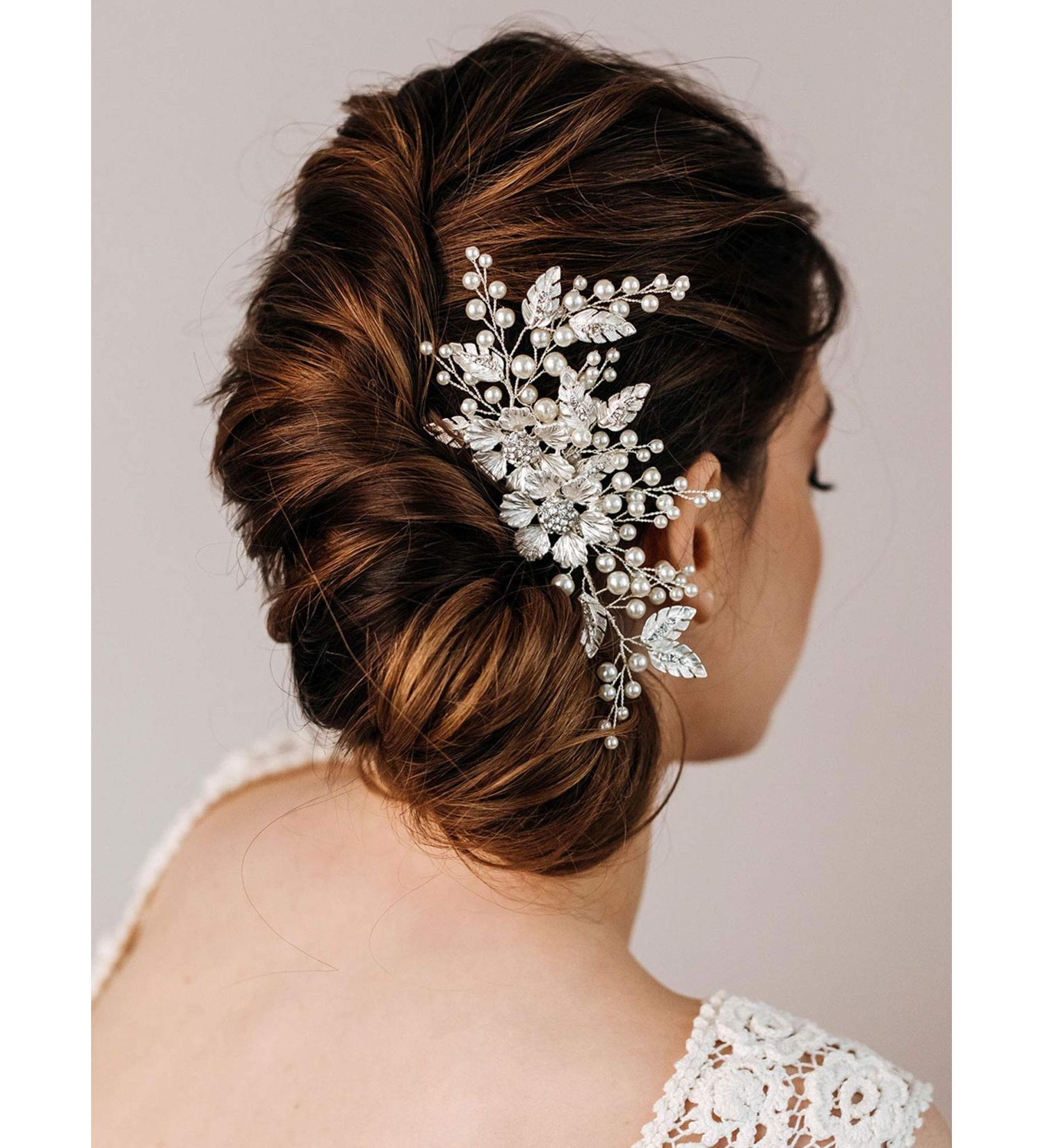 AW BRIDAL Rhinestone Wedding Hair Comb - Crystal Flower Hair Clip for Brides (Silver) - Buy Online on GoSupps.com