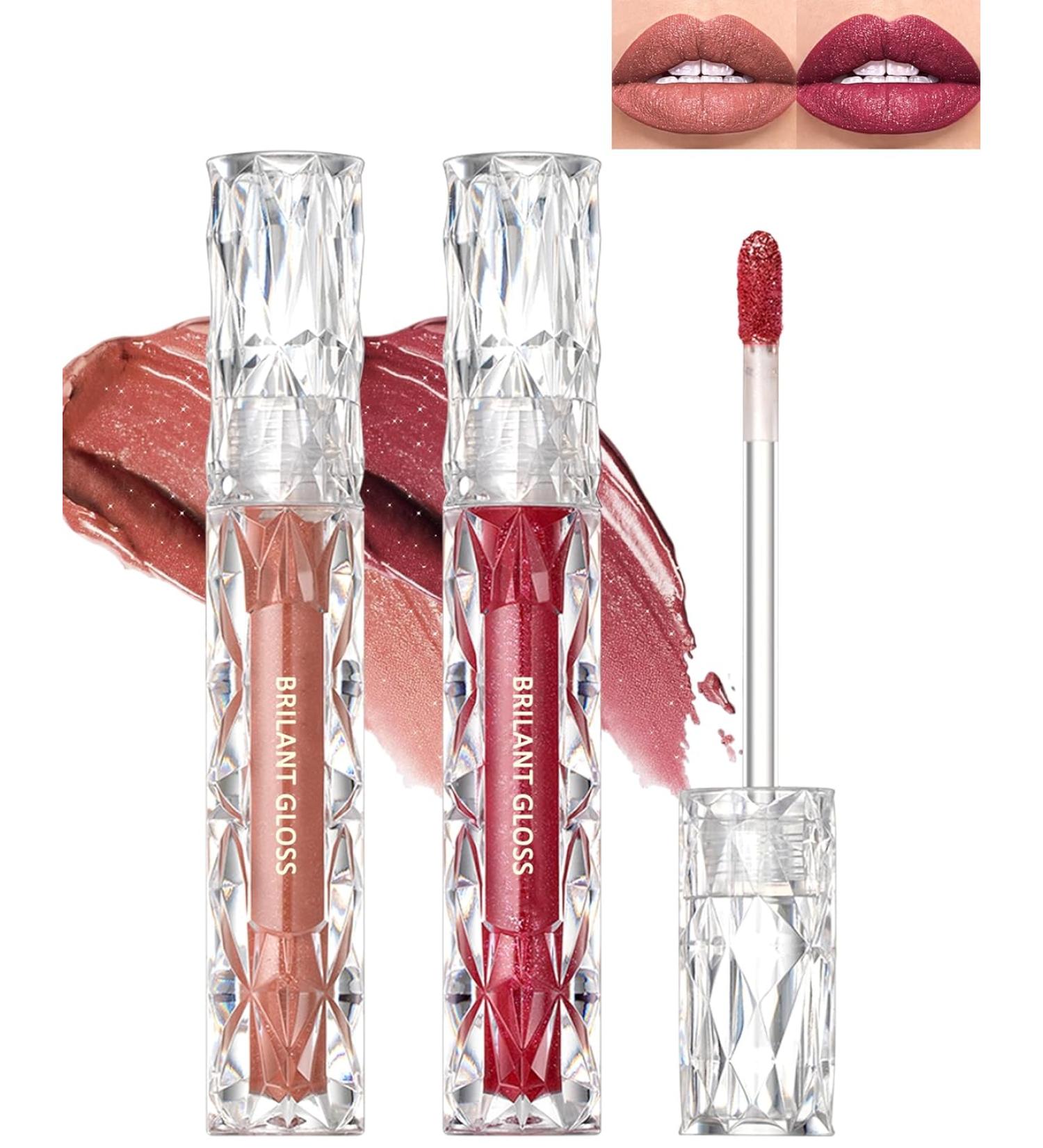 Glitter Lip Gloss Liquid Lipstick Set - Diamond Shimmer Matte High Pigment Long-Lasting Waterproof Lipstick Duo for Women - Sparkling & Bold Makeup Choice - Buy Online on GoSupps.com