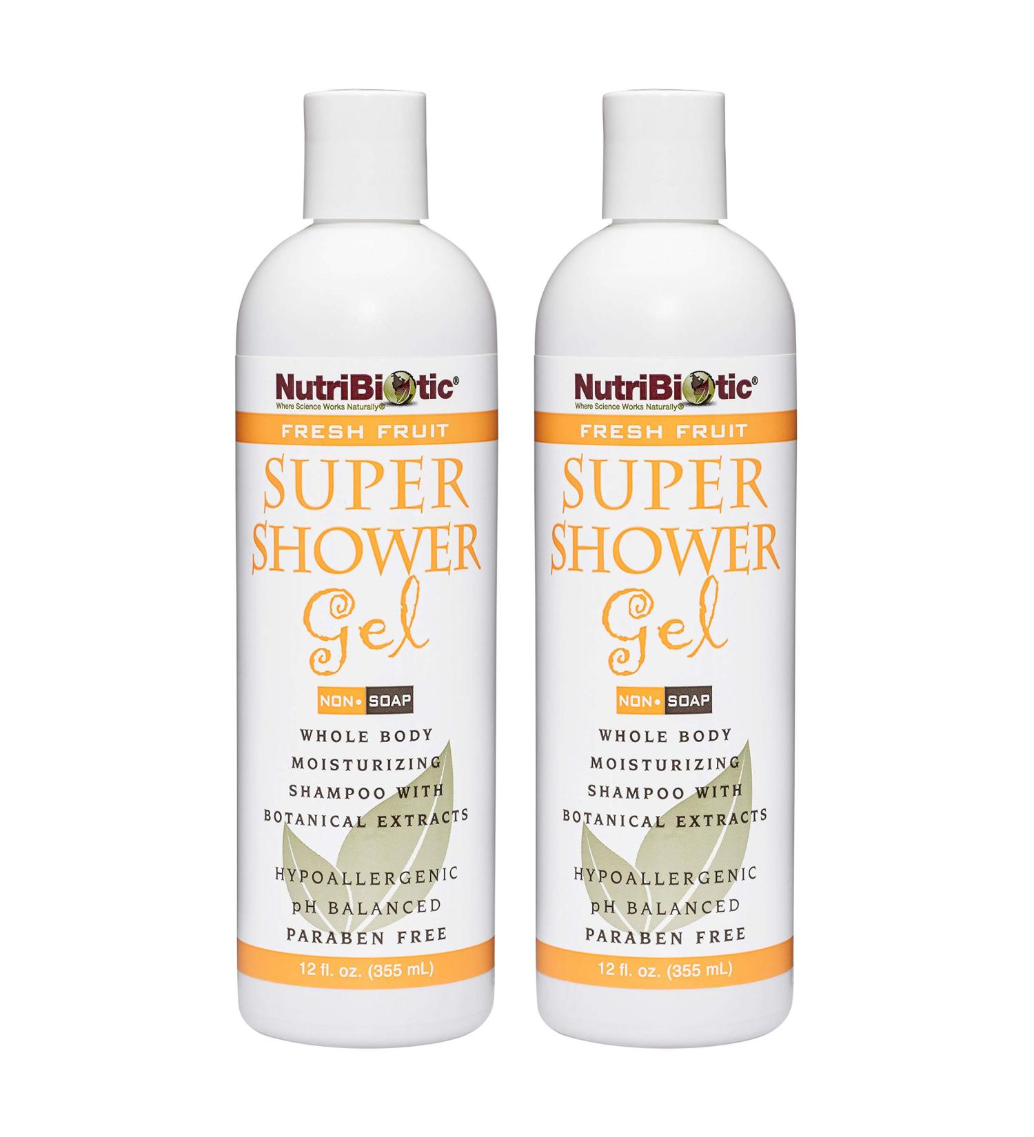 NutriBiotic Fresh Fruit Super Shower Gel 12 Oz Twin Pack | Whole Body Moisturizing Shampoo with GSE & Botanical Extracts | pH Balanced & Free of Gluten Parabens Sulfates Dyes & Colorings - Buy Online on GoSupps.com