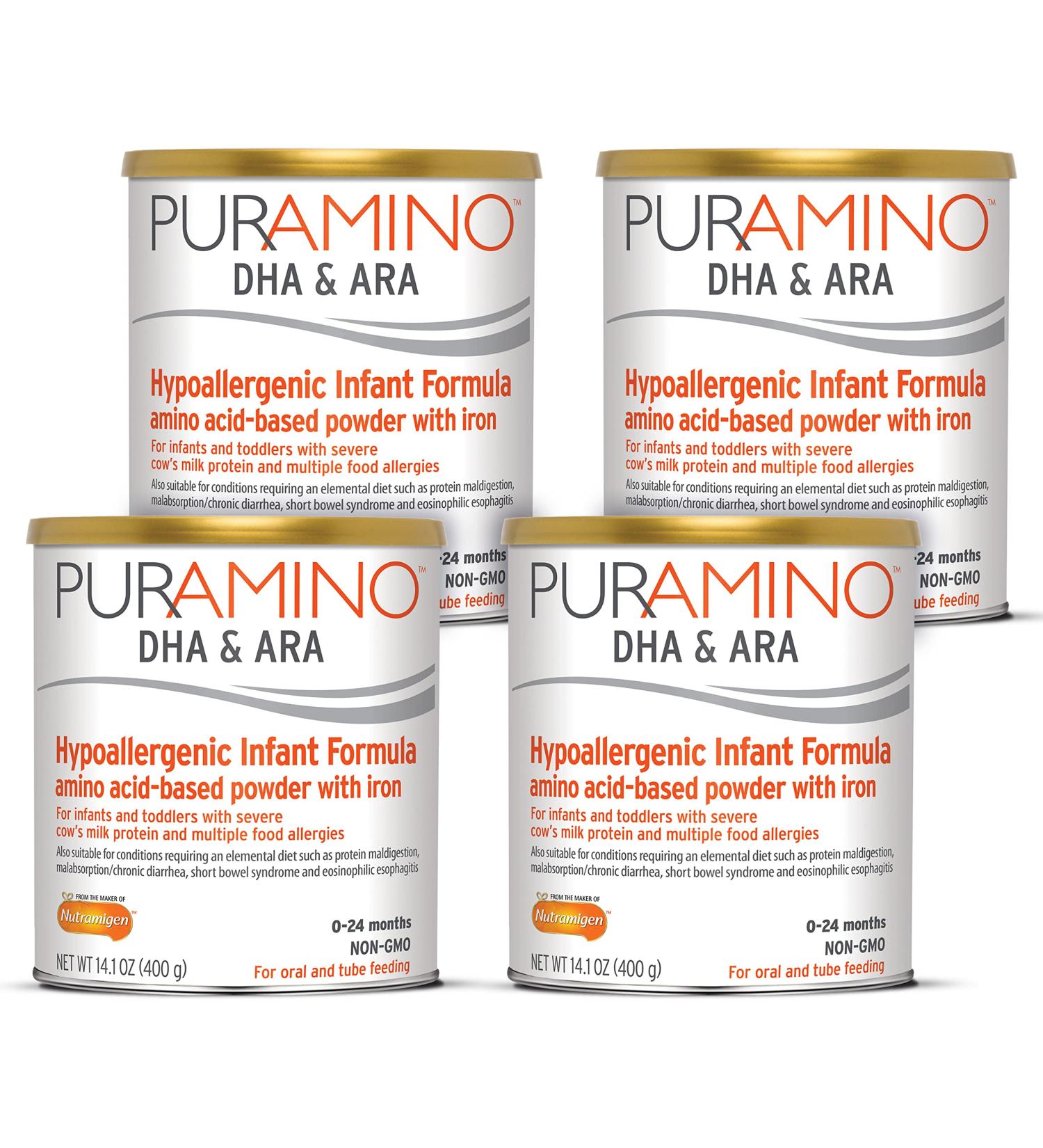 PurAmino Hypoallergenic Infant Drink 14.1 Oz (Pack of 4) - Omega-3 DHA, Iron, Immune Support for Severe Food Allergies - Buy Online on GoSupps.com