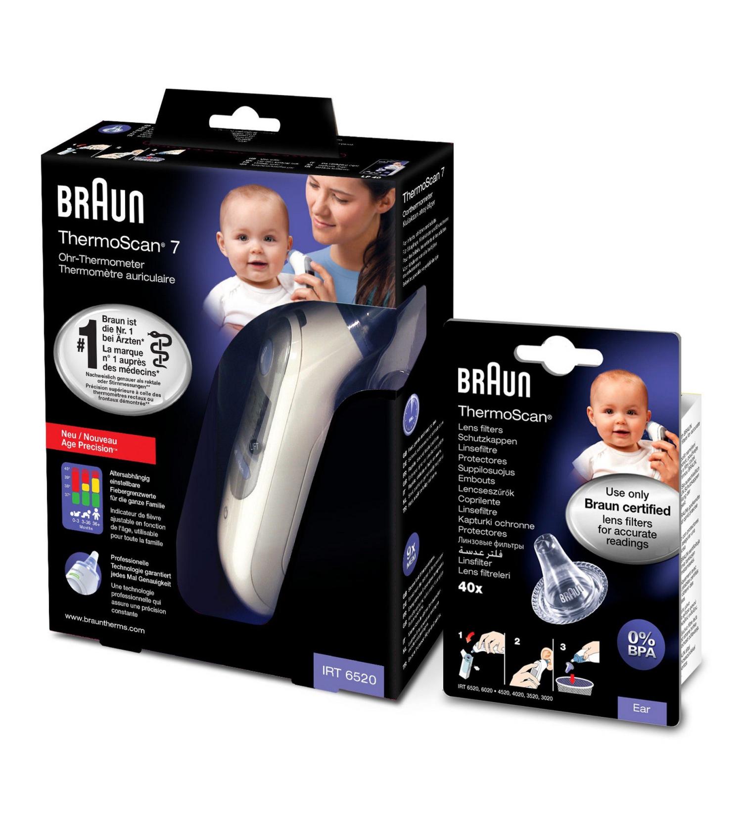 Braun IRT6520 Thermo Scan 7 Infrared Old thermometer + brown replacement protective cap for brown thermoscan thermometers 40 pieces ear thermometer + replacement protective caps