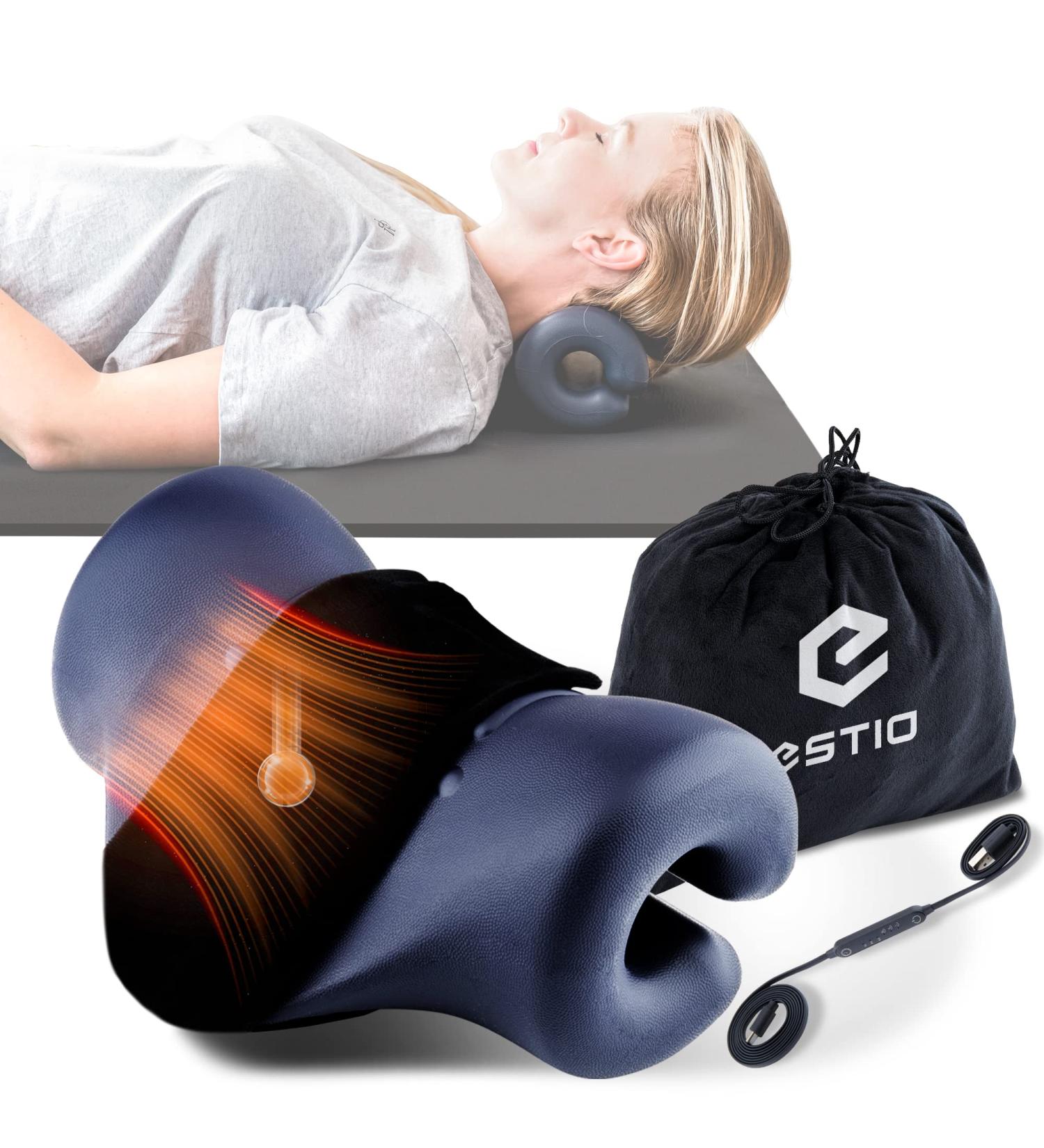 ESTIO Neck Extension with Heat - Tease Stretcher for Neck Pain Relief & Headache Savior - Orthopedic Dark Blue Cloudy Neck Support - Buy Online on GoSupps.com