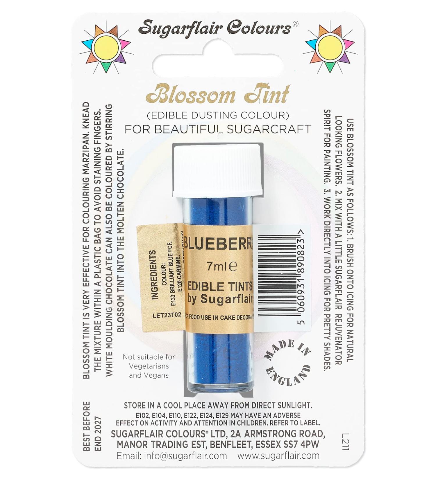 Sugarflair Blueberry Blossom Tint Food Colouring and Dusting Powder Matt Finish Brush On or Mix with Rejuvenator Spirit to Create a One of A Kind Cake - 7ml