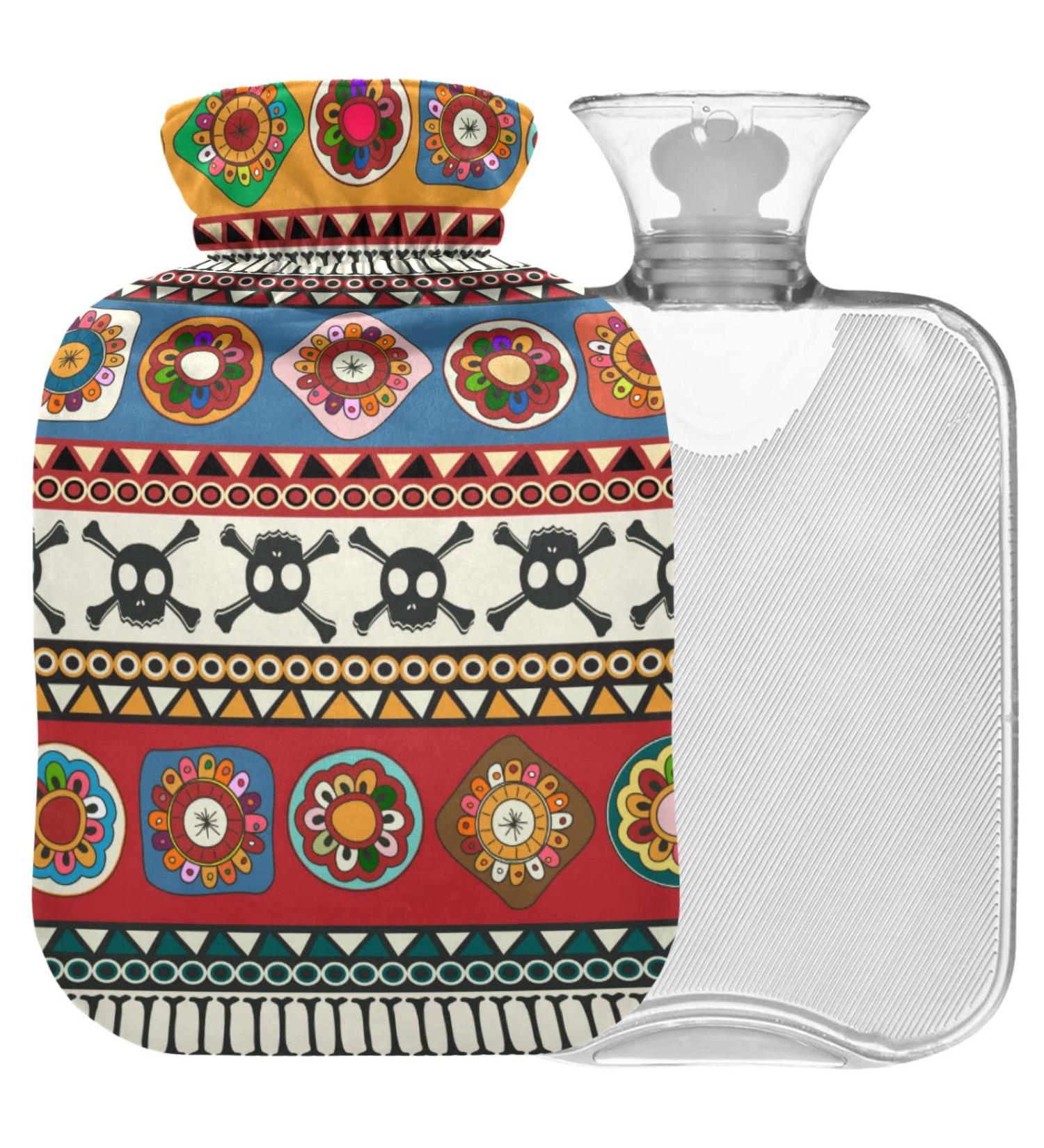 Naanle Hot Water Bottle - Ethnic Strip Skull Design | 1L Heat & Cold Therapy for Pain Relief | Transparent Bed & Palm Warmer - Buy Online on GoSupps.com