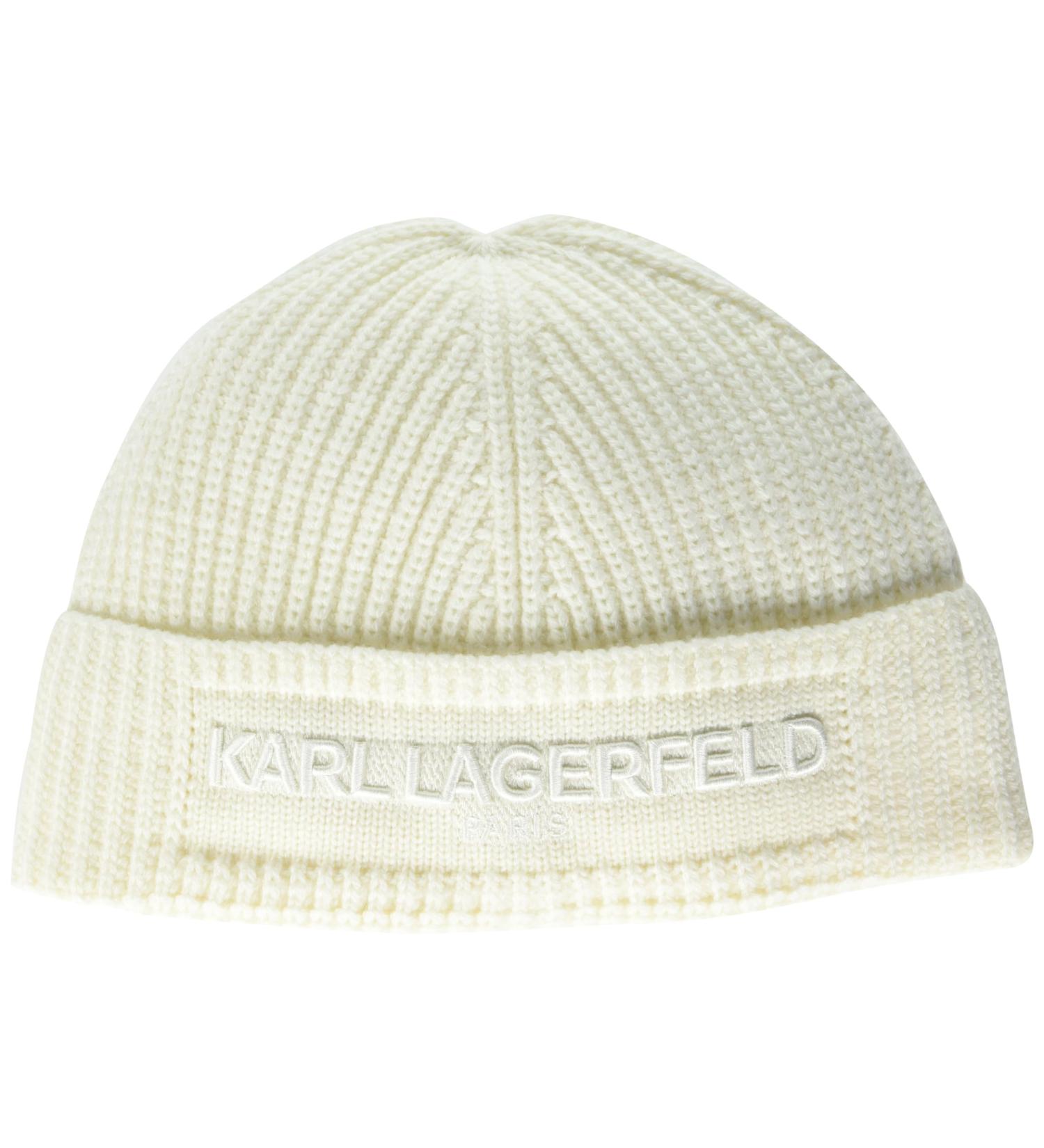 Karl Lagerfeld Paris Women's Embroidered Logo Beanie Hat Ivory One Size
