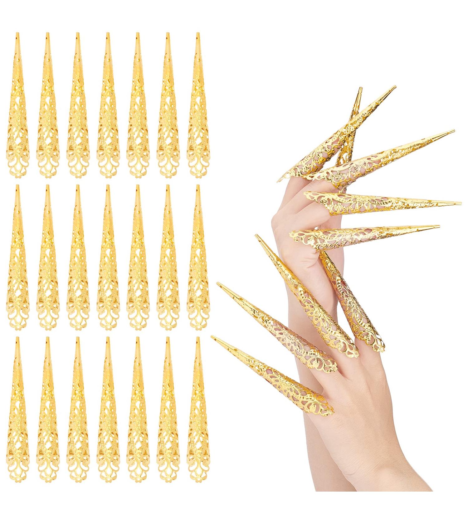 30 Pieces Gold Long Fingernail Claw Fake Nails - Ancient Queen Costume Finger Protectors by Pandahall - Buy Online on GoSupps.com