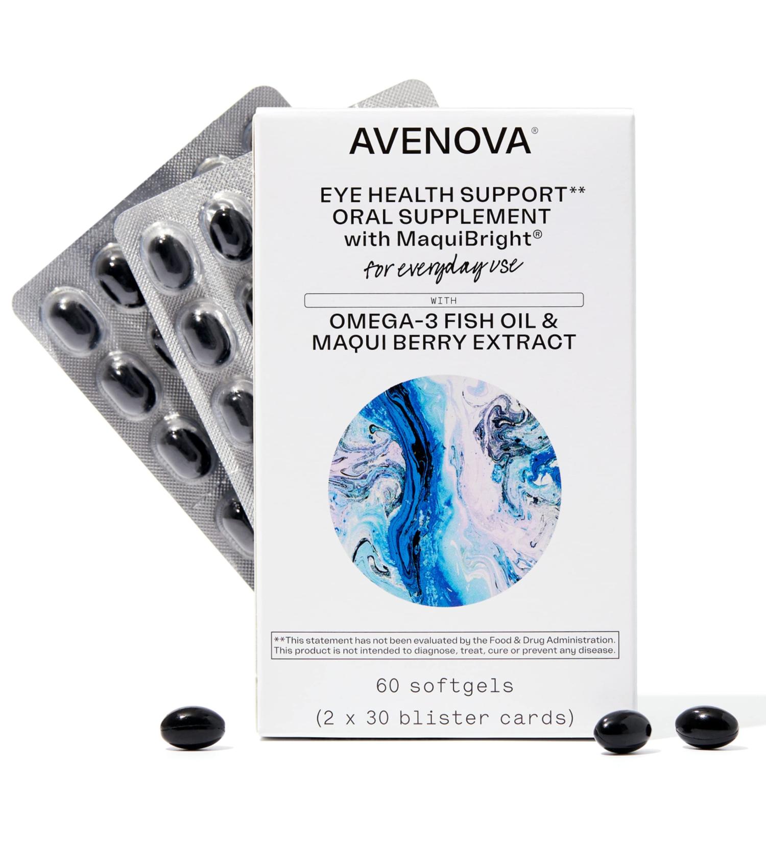 Avenova Eye Health Supplement with MaquiBright & Omega-3 for Dry Eyes - 60 Softgels - Buy Online on GoSupps.com
