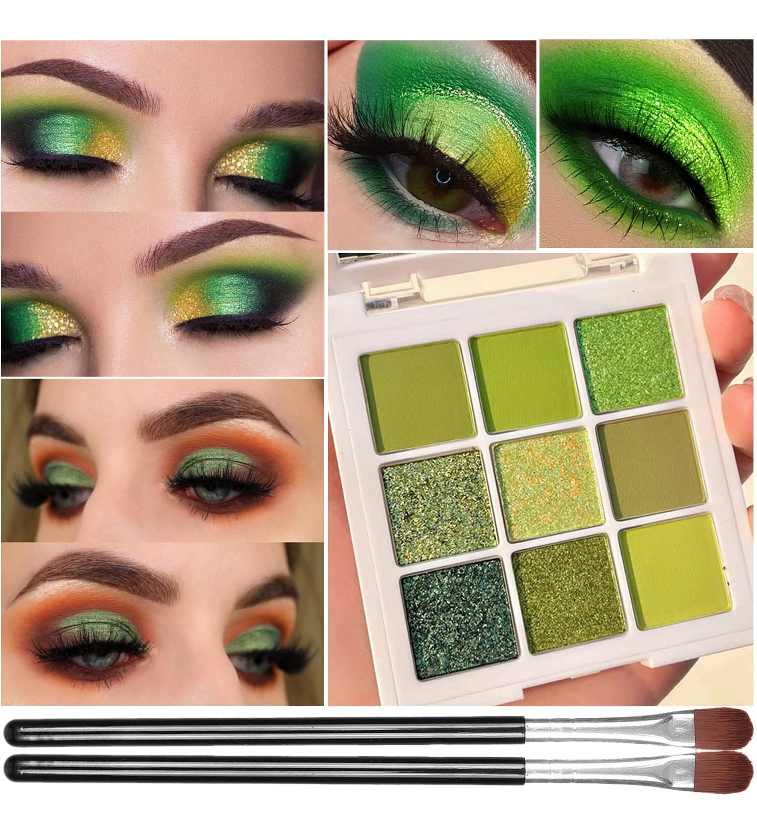 Profusion Green Eyeshadow Palette - 9 Colors Matte Shimmer Eye Shadow | High Pigmented & Waterproof | Long Lasting Glitter Makeup Palette - Includes 2 Eyeshadow Brushes - Buy Online on GoSupps.com