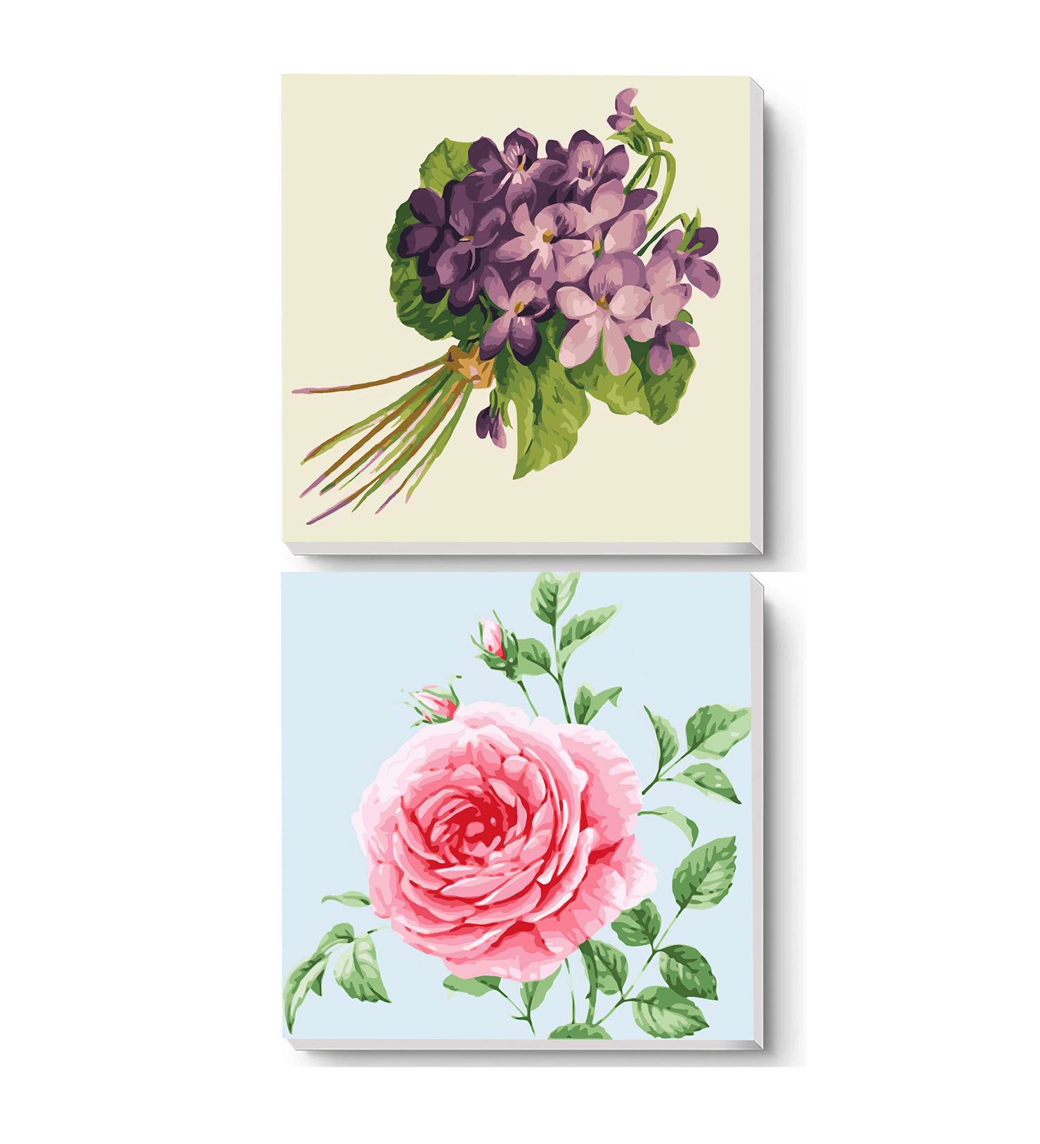 CRAFTBARN - 2 Framed Paint by Numbers for Adults - Violets & Rose | 10x10 Canvas Painting Kit for Women - Buy Online on GoSupps.com