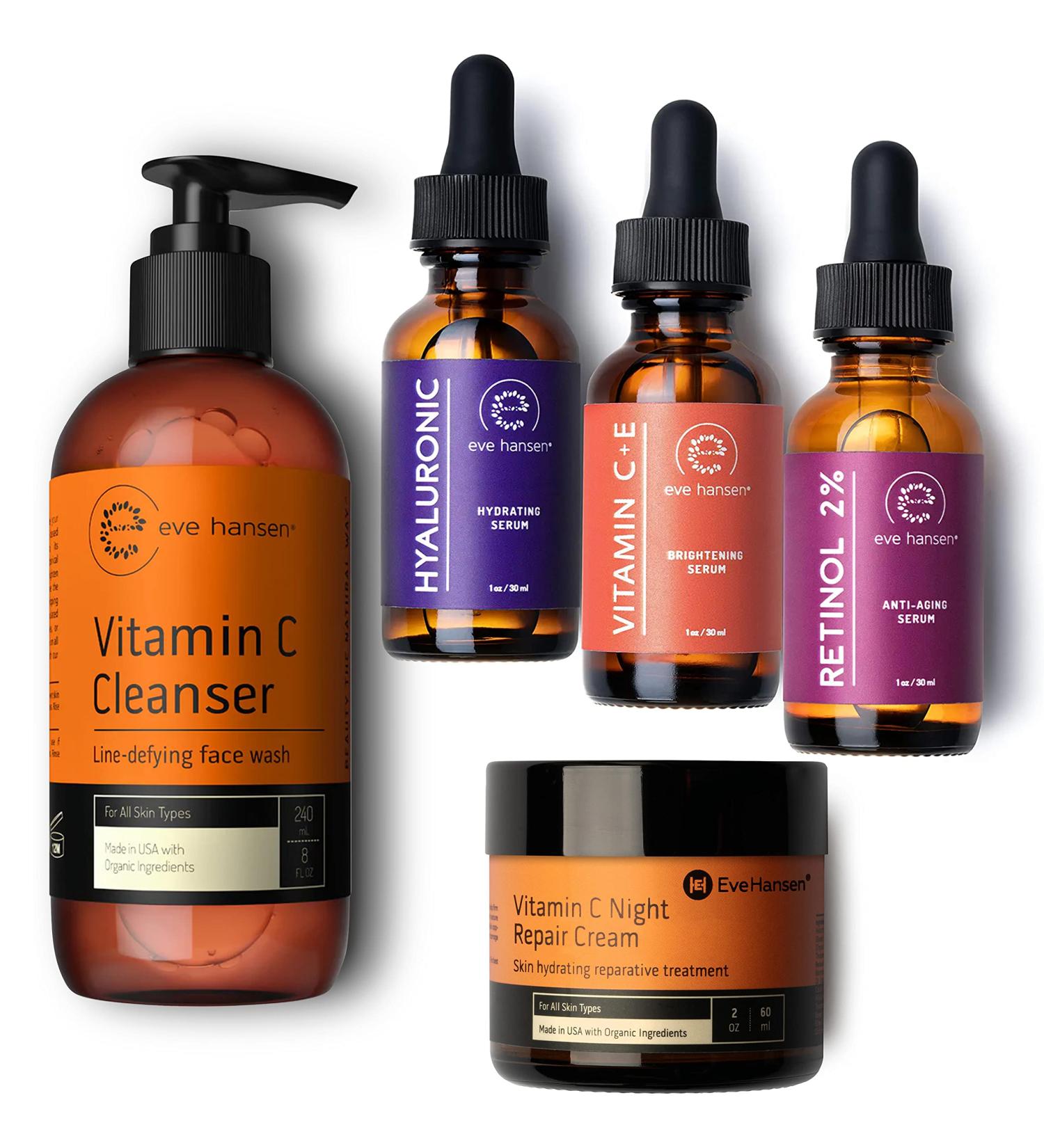 Eve Hansen Vitamin C Anti-Aging Serum Set - 3-in-1 Serum Cleanser Night Cream for Face - Buy Online on GoSupps.com