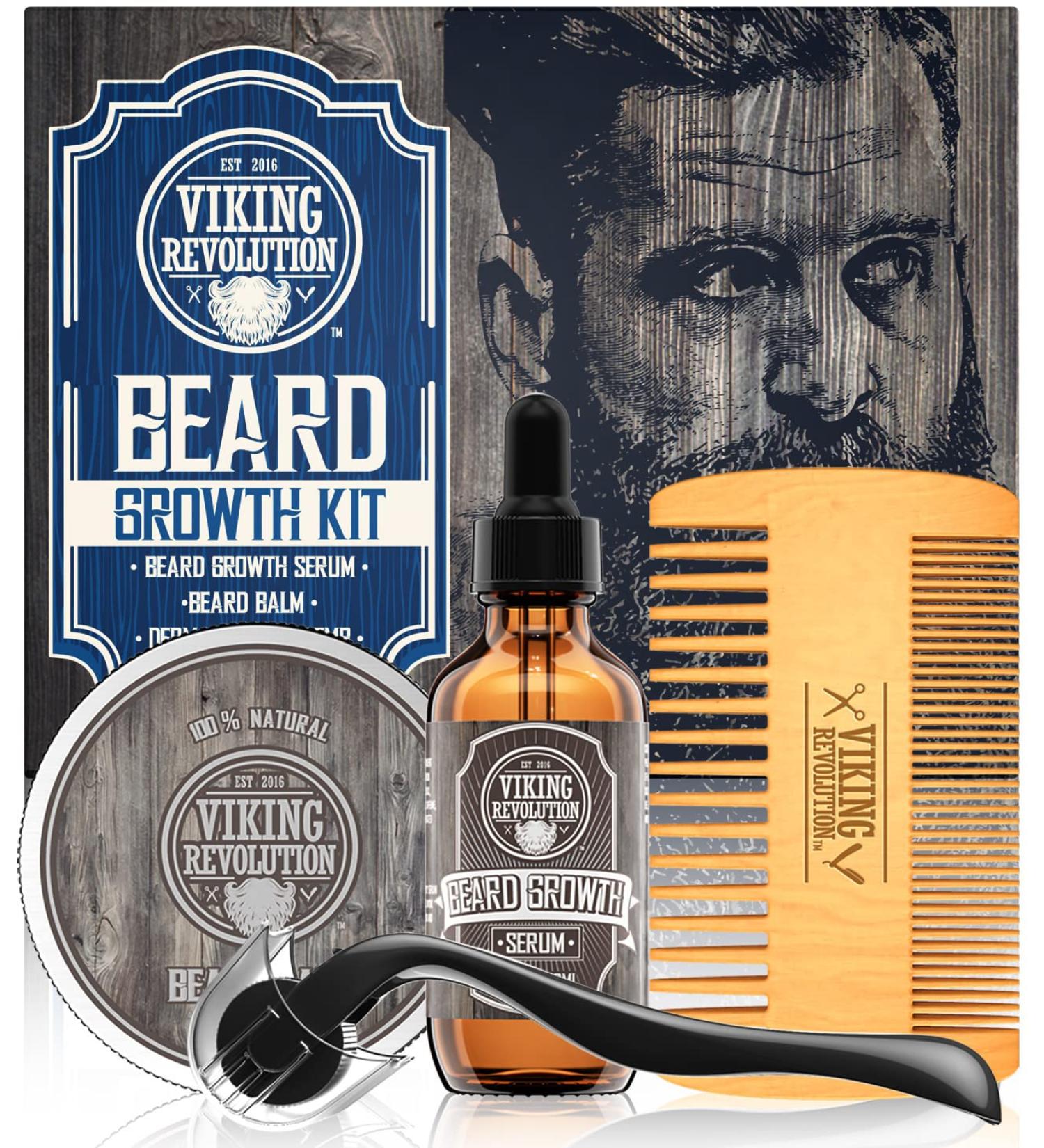 Men's Beard Growth Kit with Roller, Oil, Balm, Serum, and Comb - Buy Online on GoSupps.com