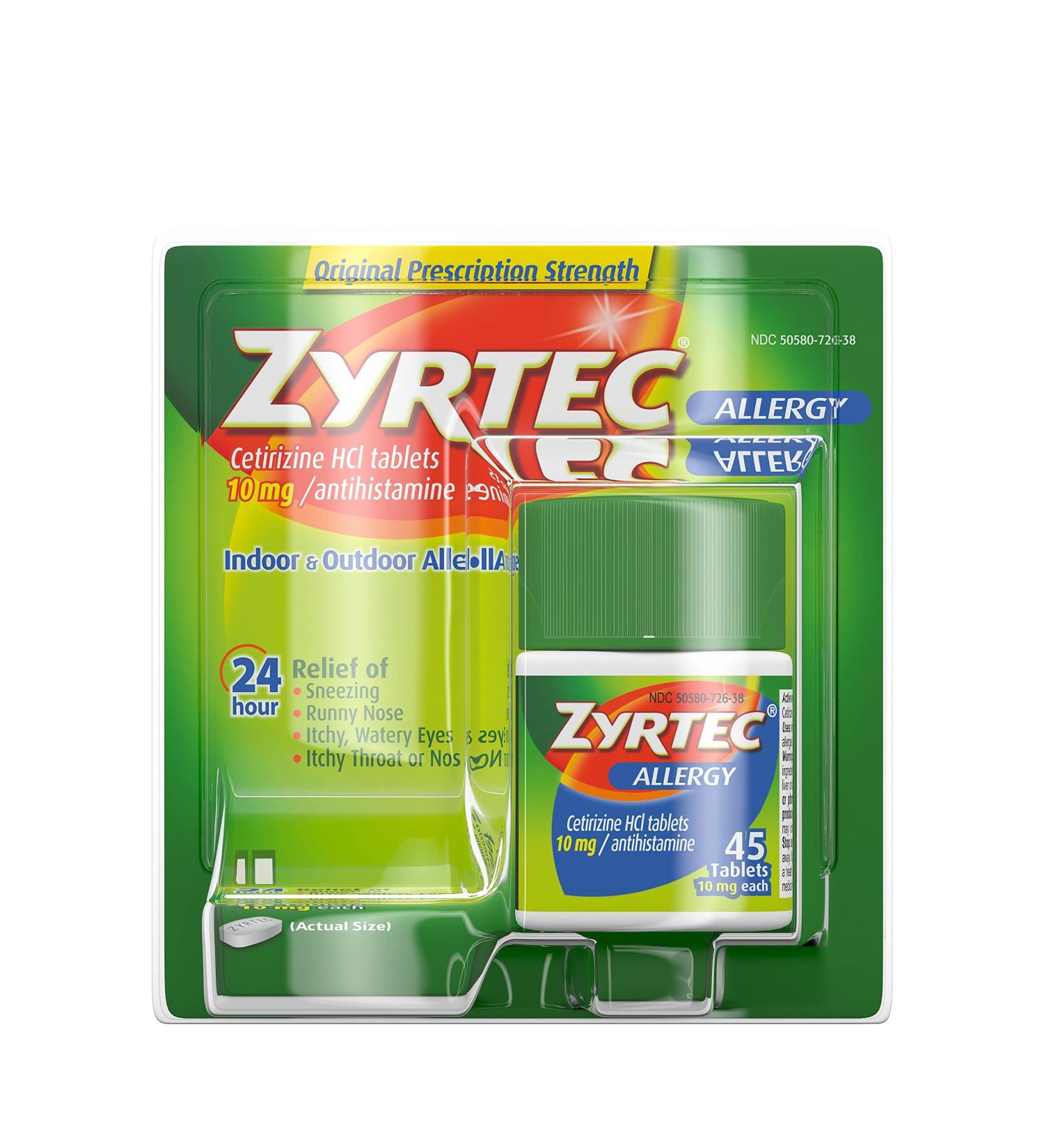 Zyrtec 24 Hour Allergy Relief Tablets 10 mg - 45 ct Antihistamine Allergy Medicine - Buy Online on GoSupps.com