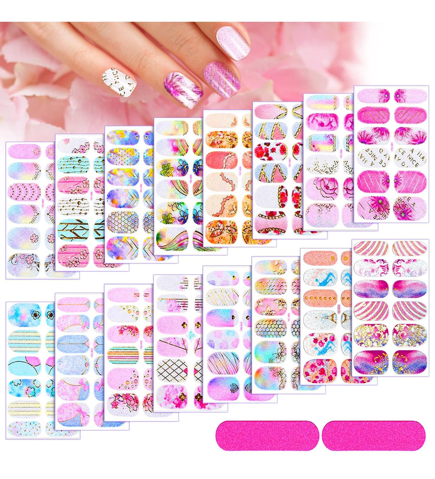 14 Sheets Gradient Nail Polish Stickers - Multicolor Flower Series | Self-Adhesive Design Decal Strips with Nail File | Manicure Decoration Kit for Women & Girls - Buy Online on GoSupps.com