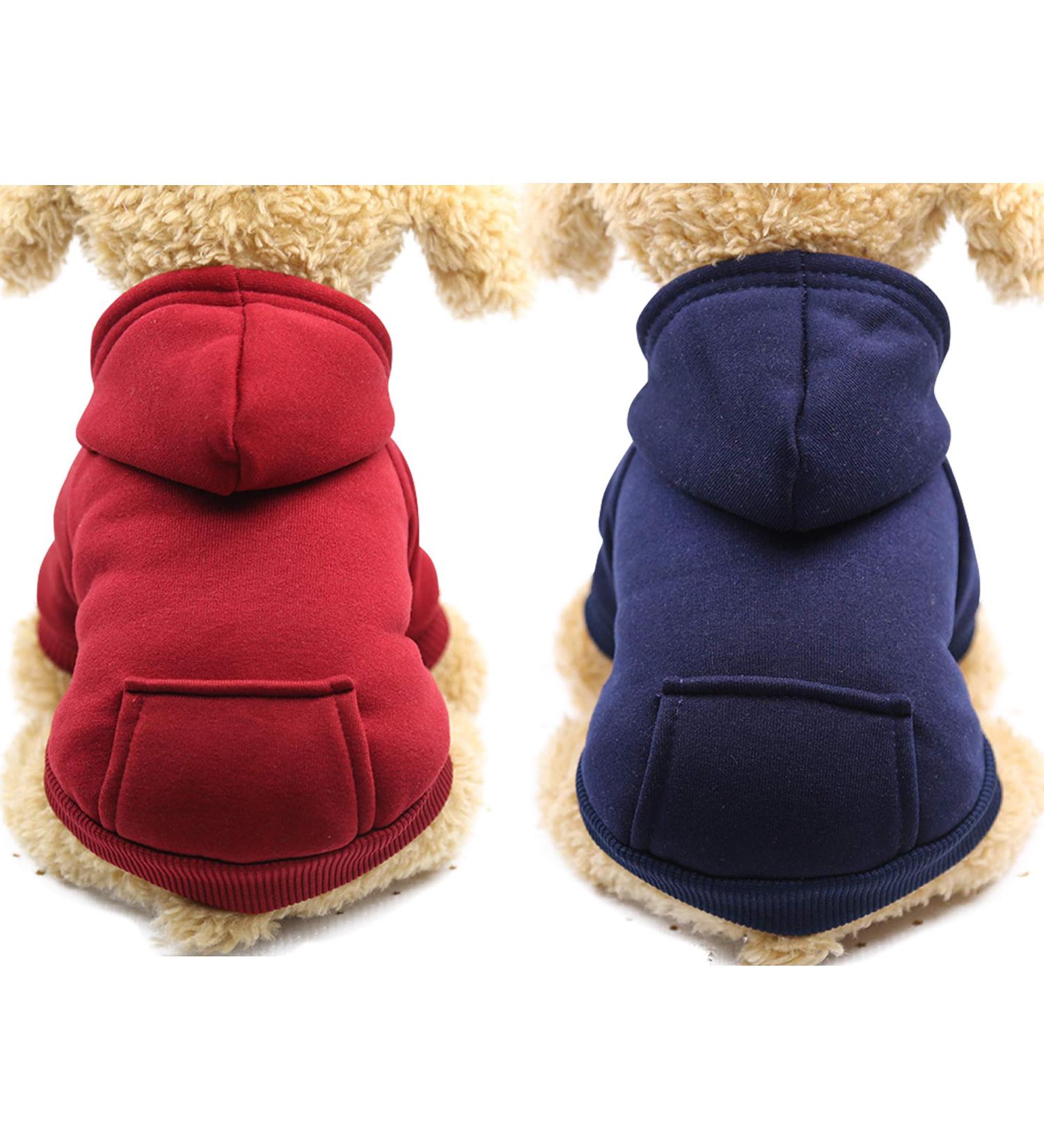 SATINIOR Winter Dog Hoodie - 2 Pack Small Dog Sweatshirts with Pocket, Warm Cotton Coat for Dogs, Puppy Costume (M) Dark Blue/Wine Red - Buy Online on GoSupps.com