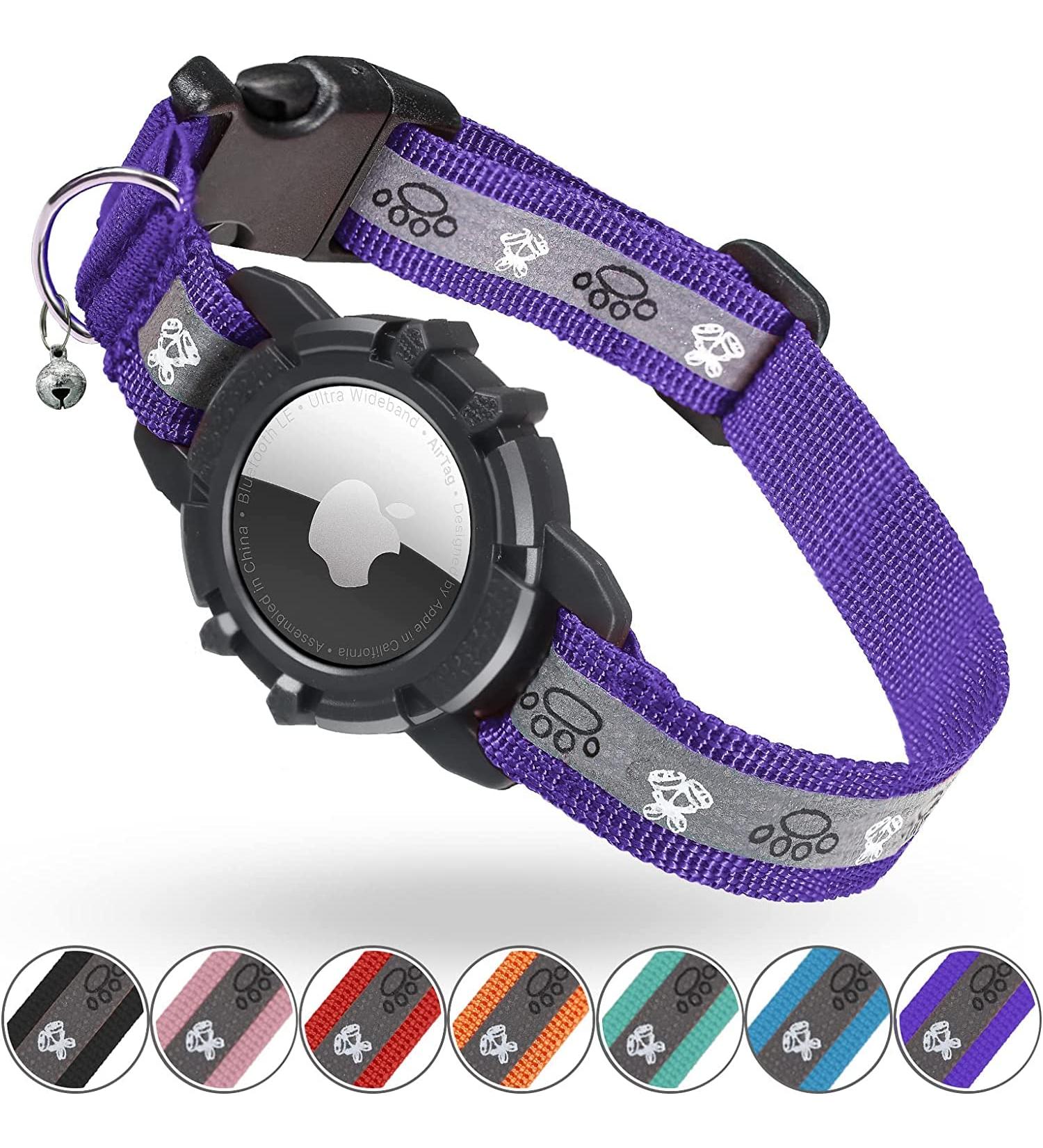 Jiarui Reflective AirTag Cat Neck Band - Adjustable GPS Collar for Cats & Puppies 9-13 inch (Purple) - Buy Online on GoSupps.com
