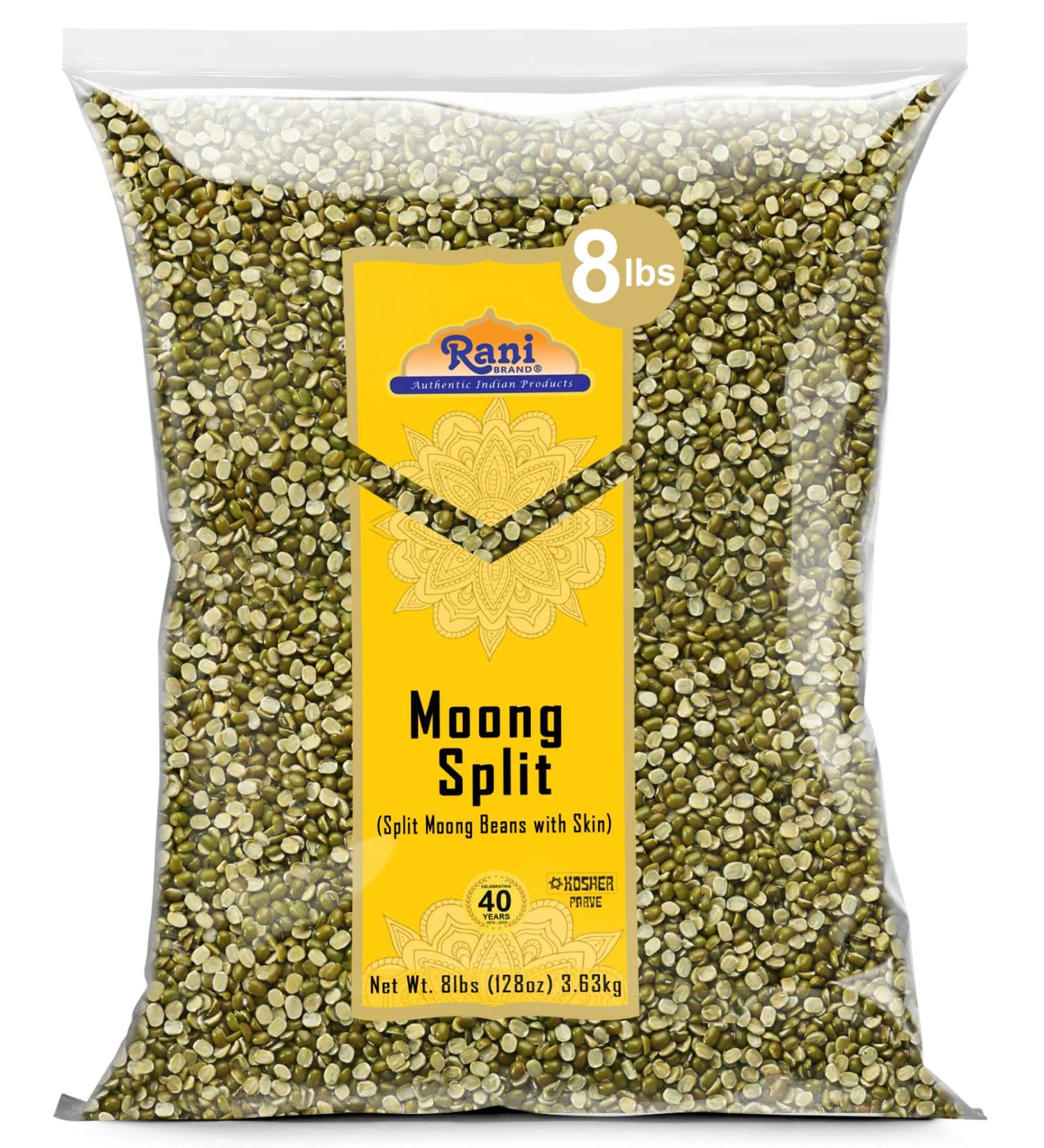 Rani Moong Split Lentils Indian 128oz (8lbs) Bulk - All Natural, Gluten Friendly, Non-GMO, Kosher, Vegan | Indian Origin, Net Wt. 3.63kg - Buy Online on GoSupps.com