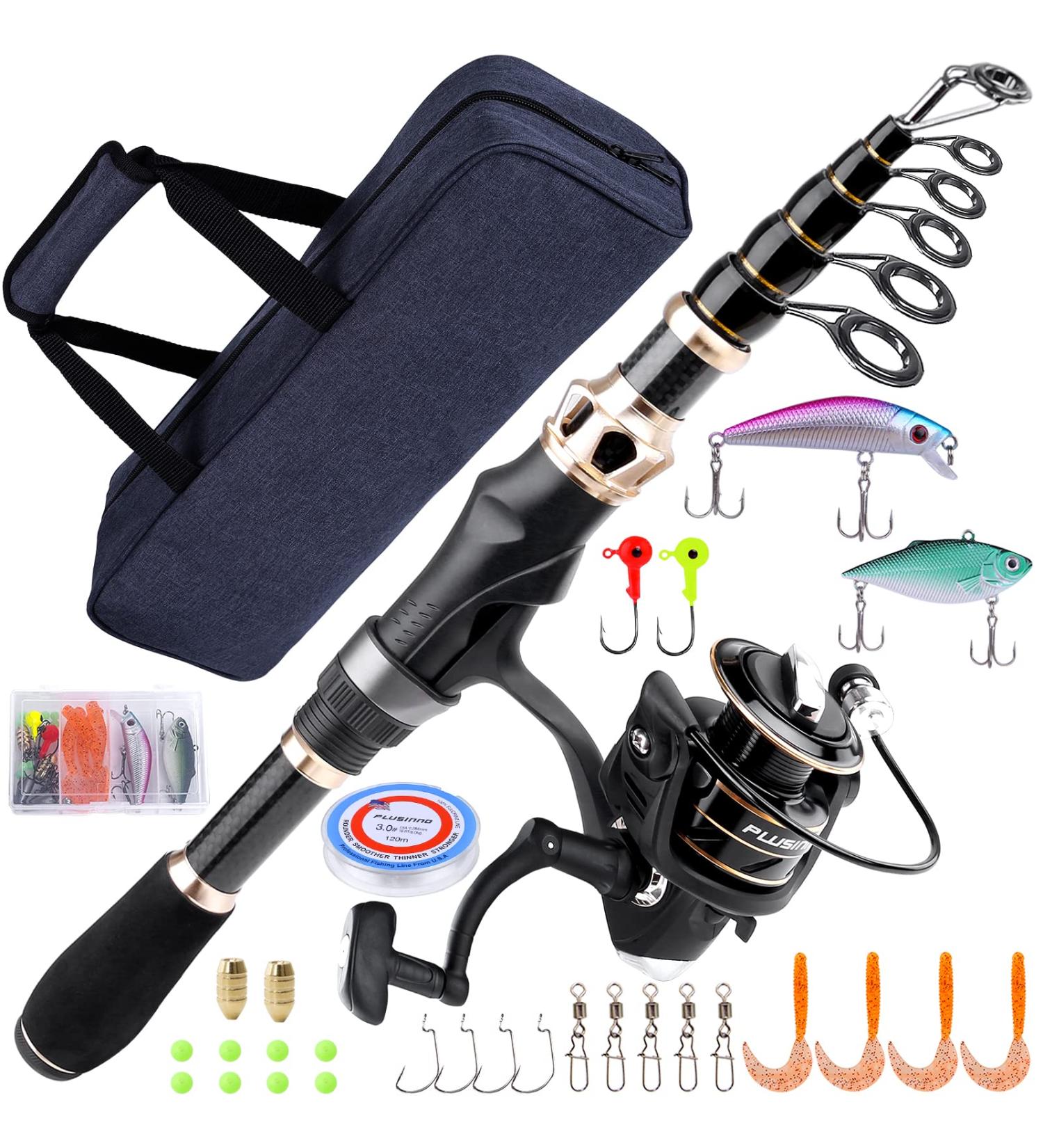 PLUSINNO Telescopic Fishing Rod and Reel Combo 2.4m | Saltwater Freshwater Kit with Carrier Case - Buy Online on GoSupps.com