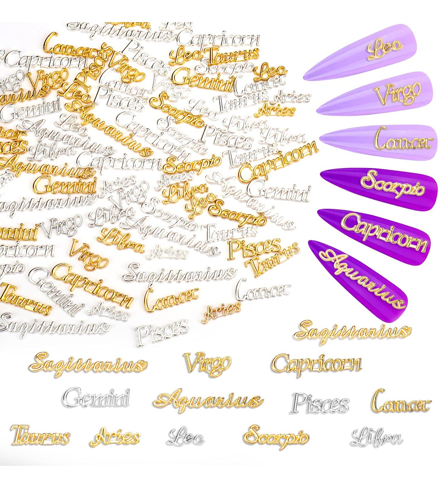 Zodiac Nail Charms Set - 96pcs Constellation Alloy Decorations (Gold/Silver) - Buy Online on GoSupps.com
