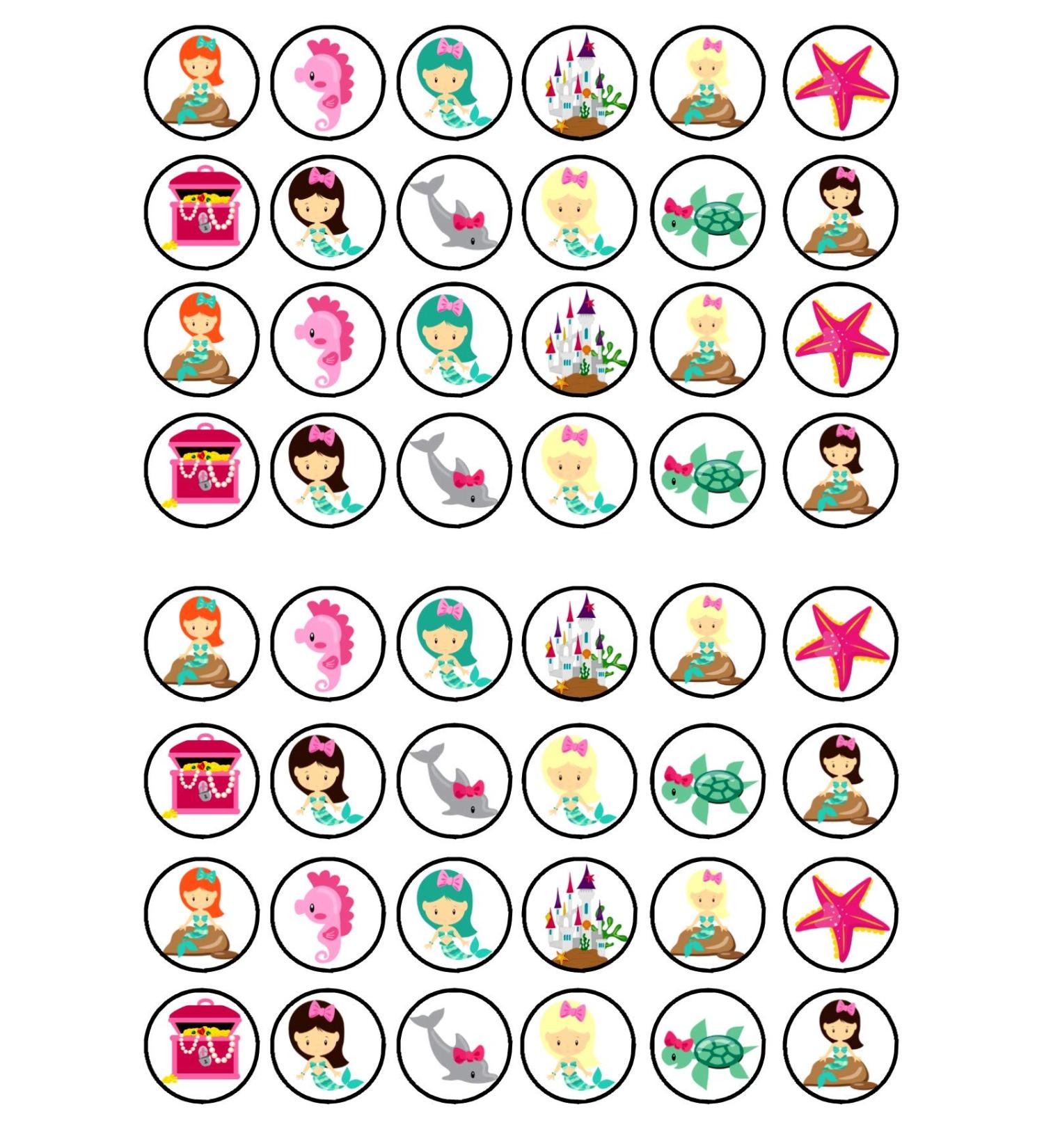 48 Mermaid Party Under The Sea Theme #2 Edible Disc Mini Cupcake Toppers - Stand Up Wafer Cake Decorations