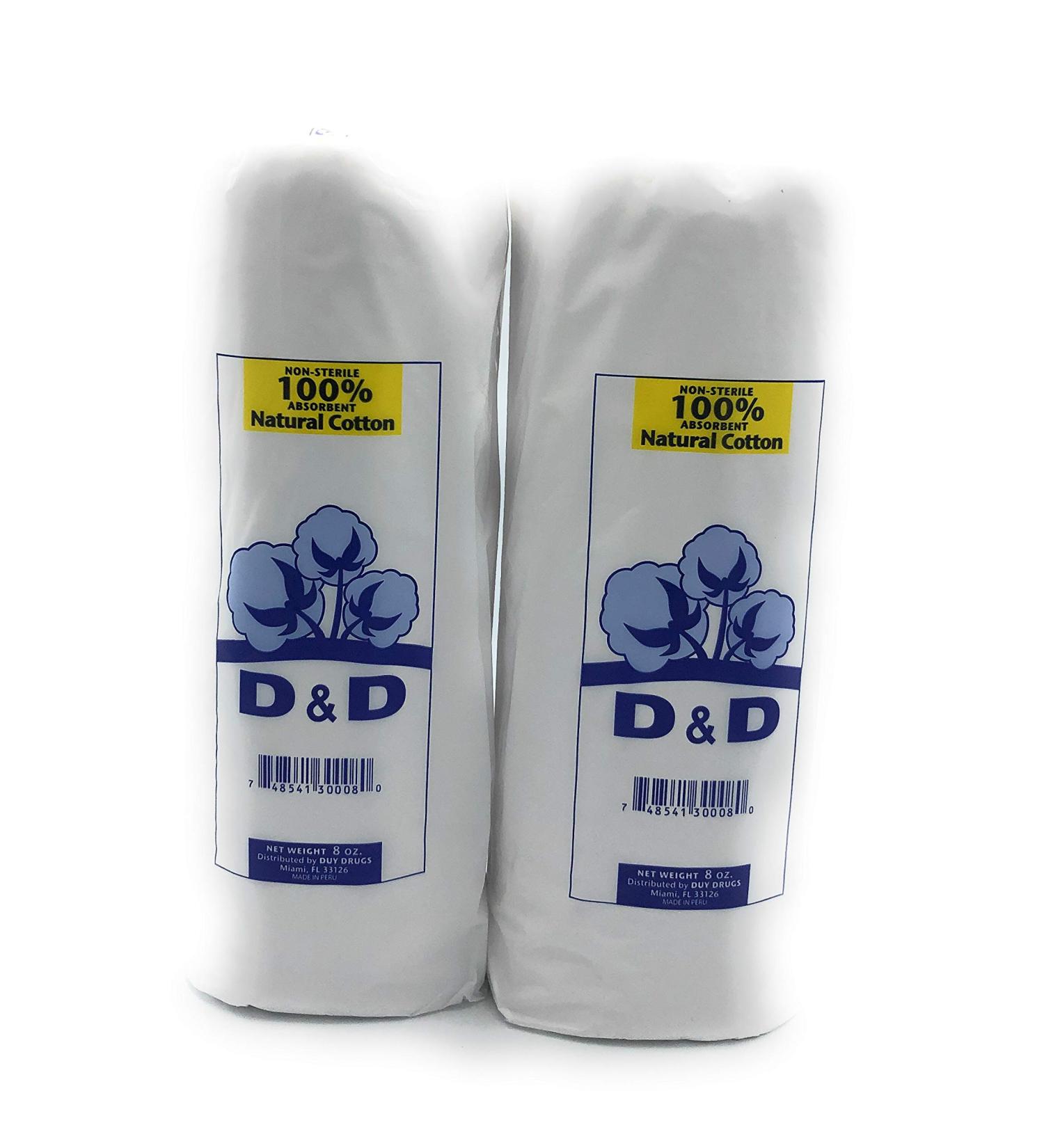 D&D Natural 100% Cotton Roll Non-Sterile Absorbent 8 oz, 2 Pack (2)