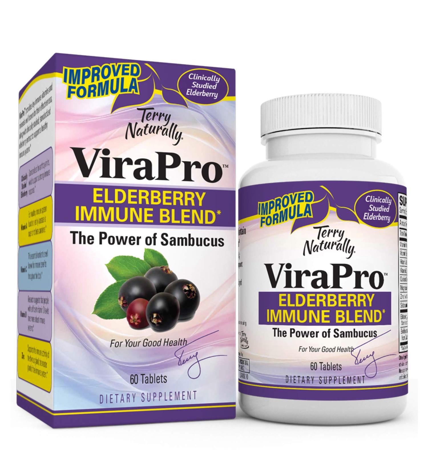 Terry Naturally ViraPro - Immune Support Supplement with Elderberry, Zinc, Vitamin C, D3 & A - 60 Tablets - Buy Online on GoSupps.com