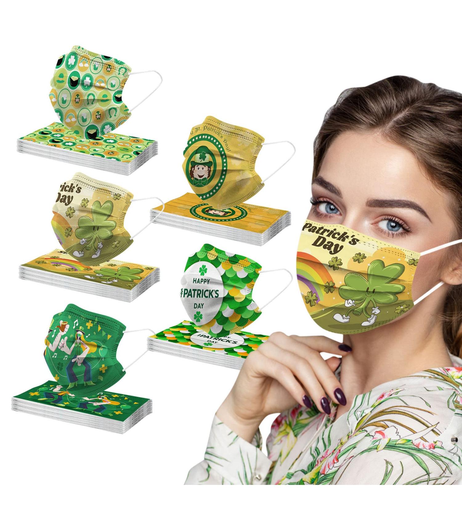 50PCS St Patricks Day Disposable Face_M sks for Adults 3-Layer Breathable Protection Holiday Party Decorations for Women Men - Buy Online on GoSupps.com