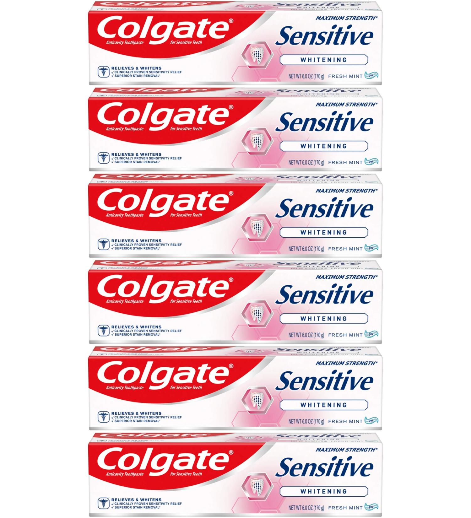 Colgate Sensitive Maximum Strength Whitening Toothpaste Mint 6oz - Pack of 6 - Buy Online on GoSupps.com