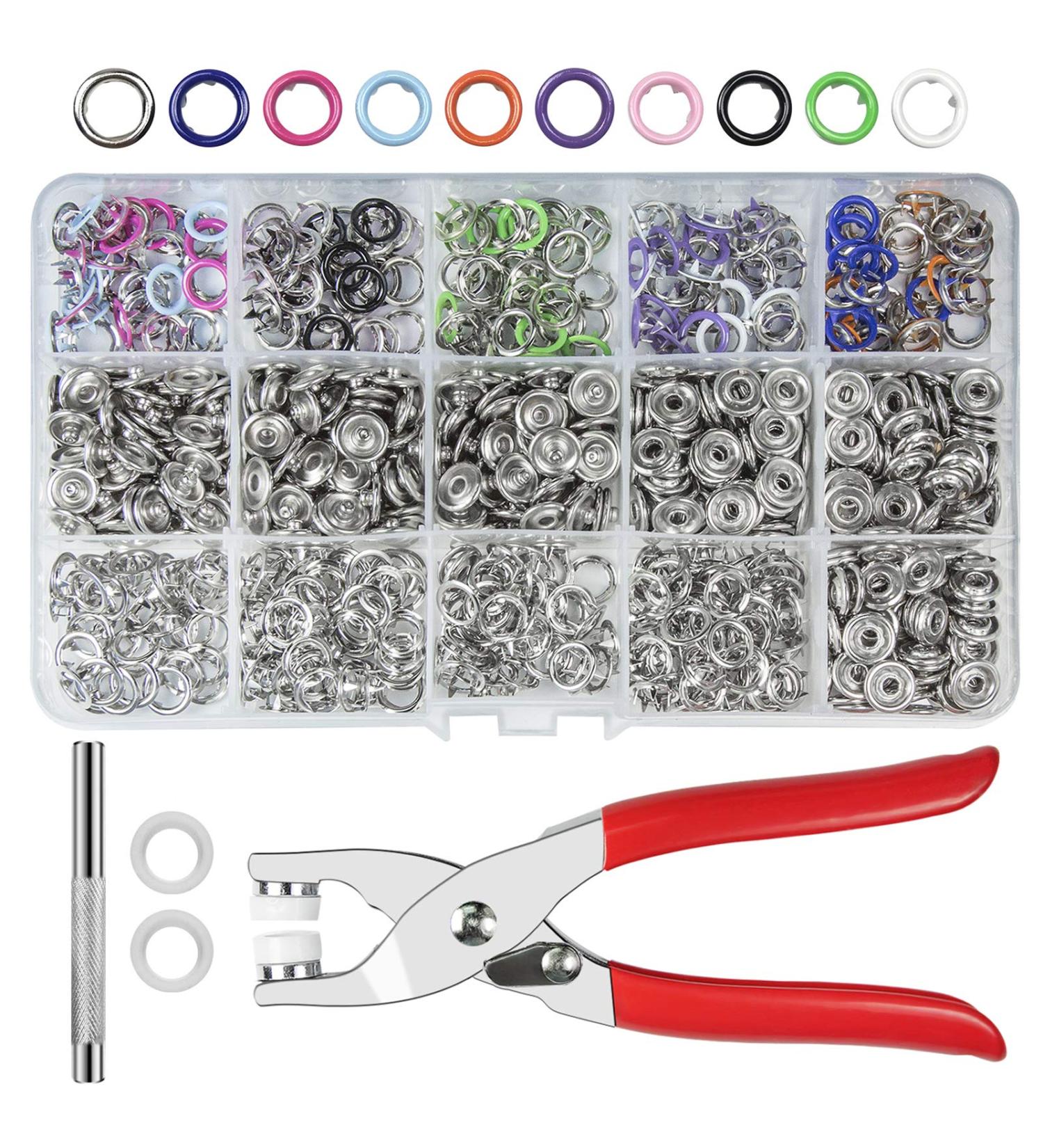 CHEPULA Craftsmanship DIY 200 Metal Snaps Buttons Set with Pliers Press Tool Kit - 10 Colors, 9.5mm, Hollow - Buy Online on GoSupps.com